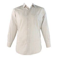 LORO PIANA Taglia L Bianco, Tan, Grigio a righe in cotone con un taschino a manica lunga