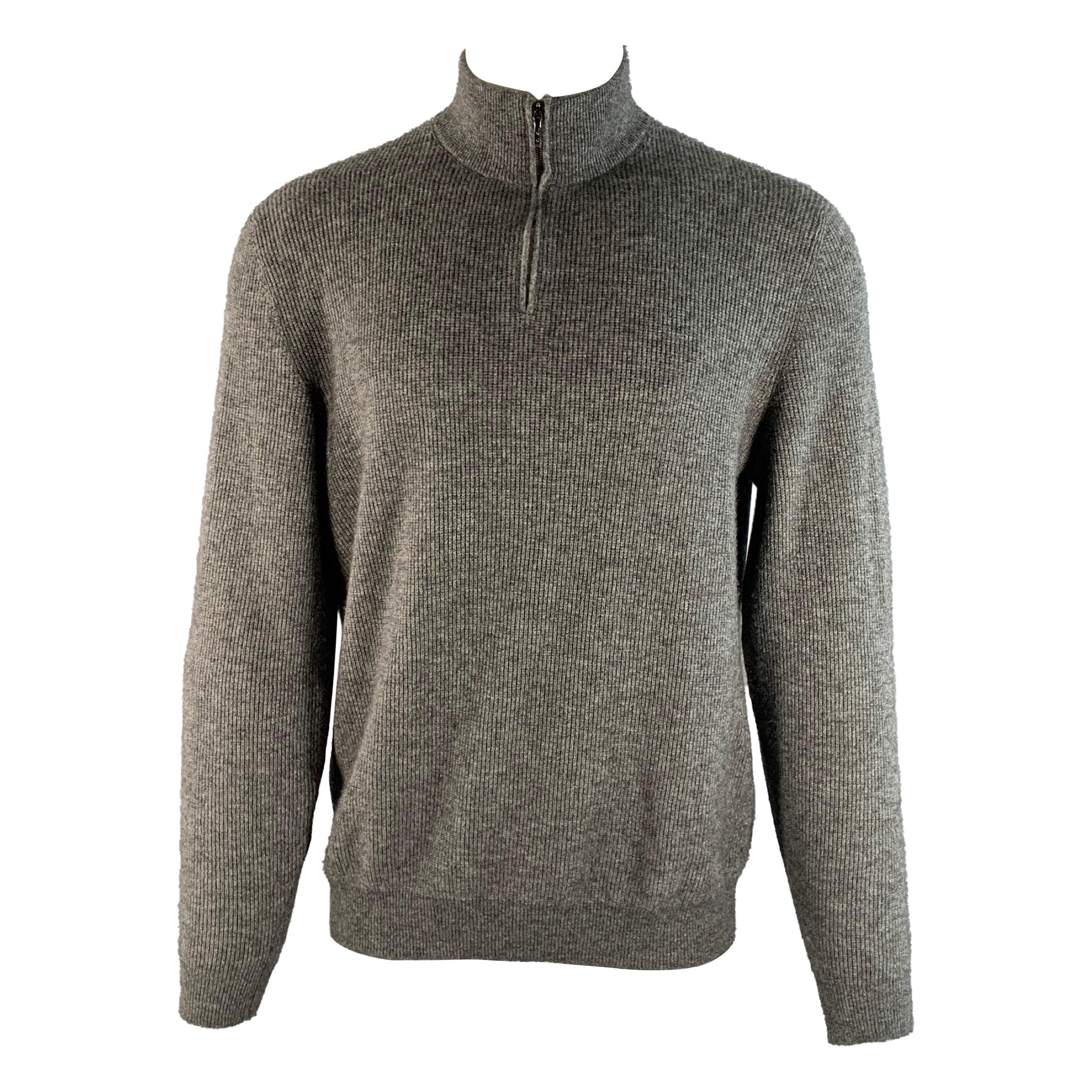 LORO PIANA Size M Gray Ribbed Knit Cashmere 1/4 Zip Pullover