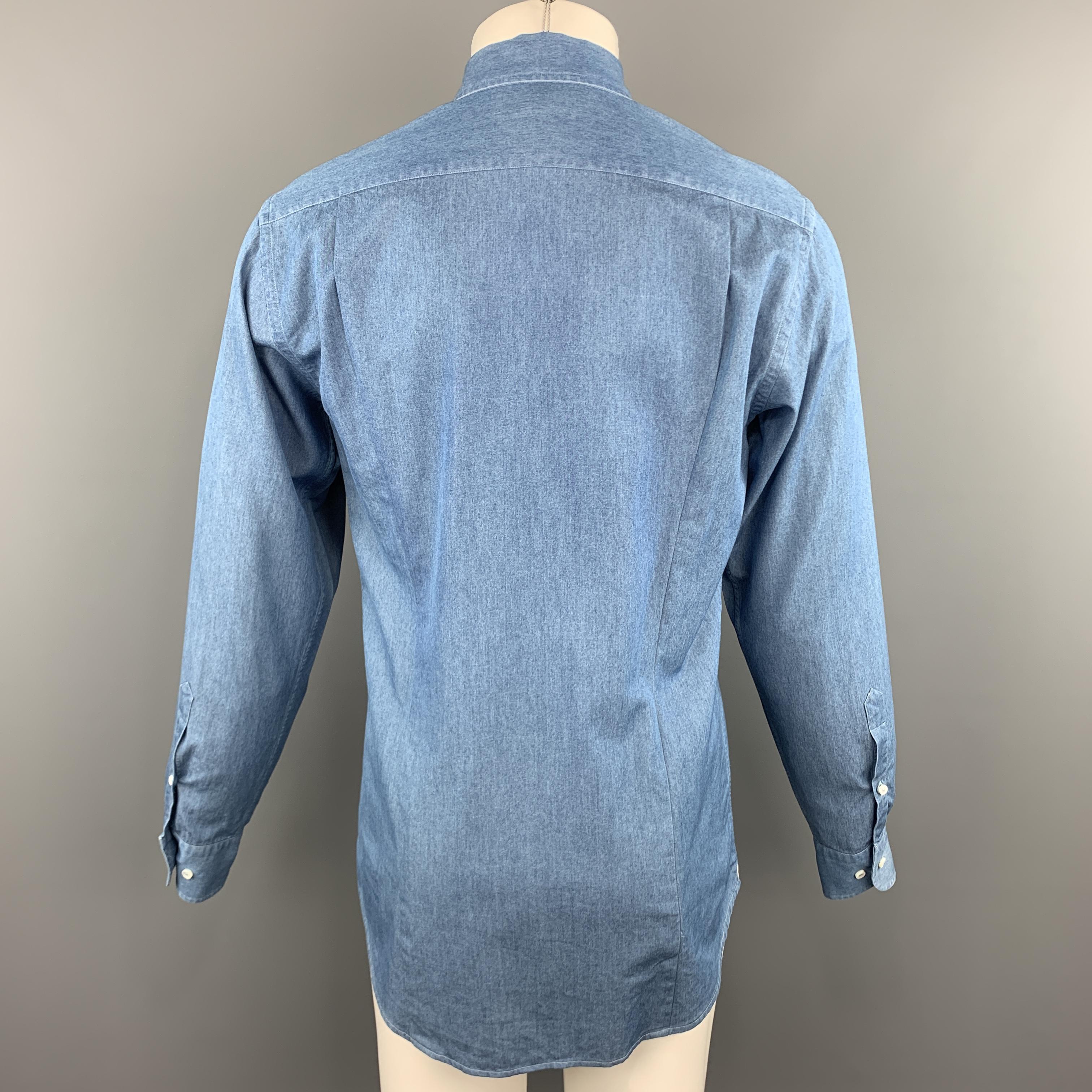 LORO PIANA Size M Indigo Solid Cotton Button Up Long Sleeve Shirt In Excellent Condition In San Francisco, CA