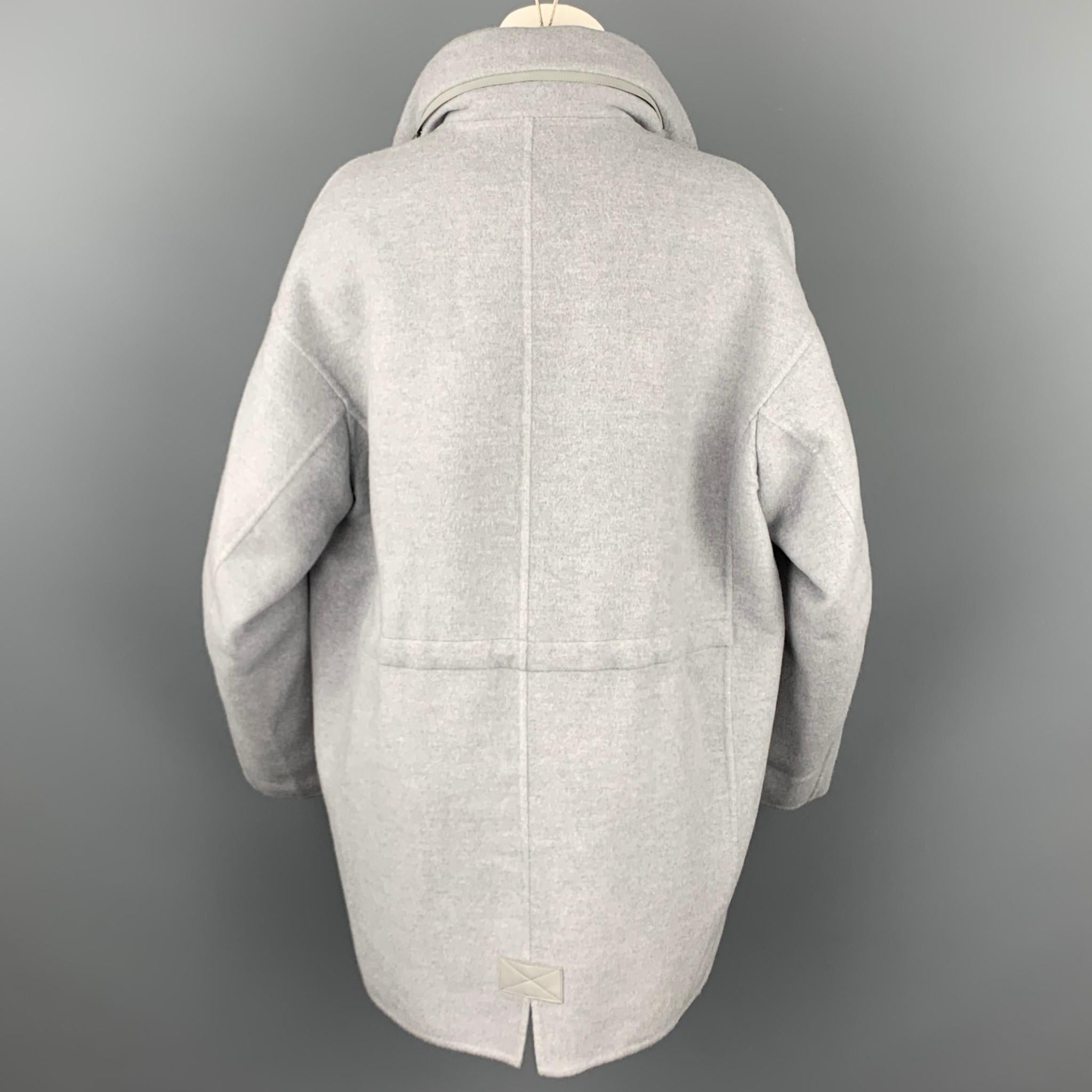 Women's LORO PIANA Size M Light Gray Cashmere Leather Trim Oversized Hooded Jacket
