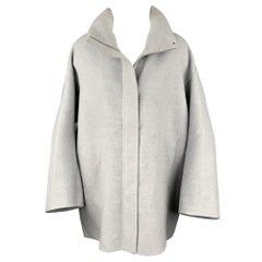 LORO PIANA Size M Light Gray Cashmere Leather Trim Oversized Hooded Jacket