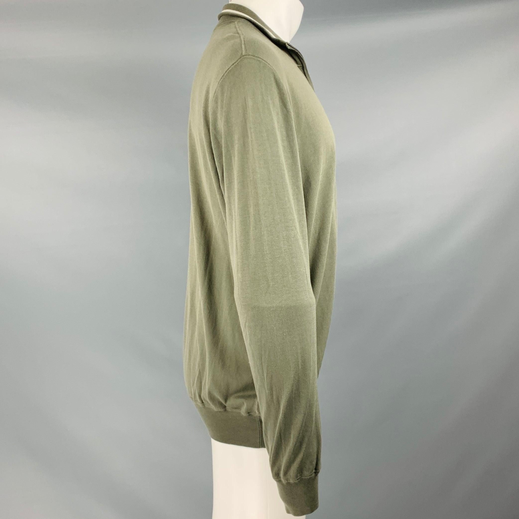 Gray LORO PIANA Size M Olive Green Knit Cotton Zip Up Jacket