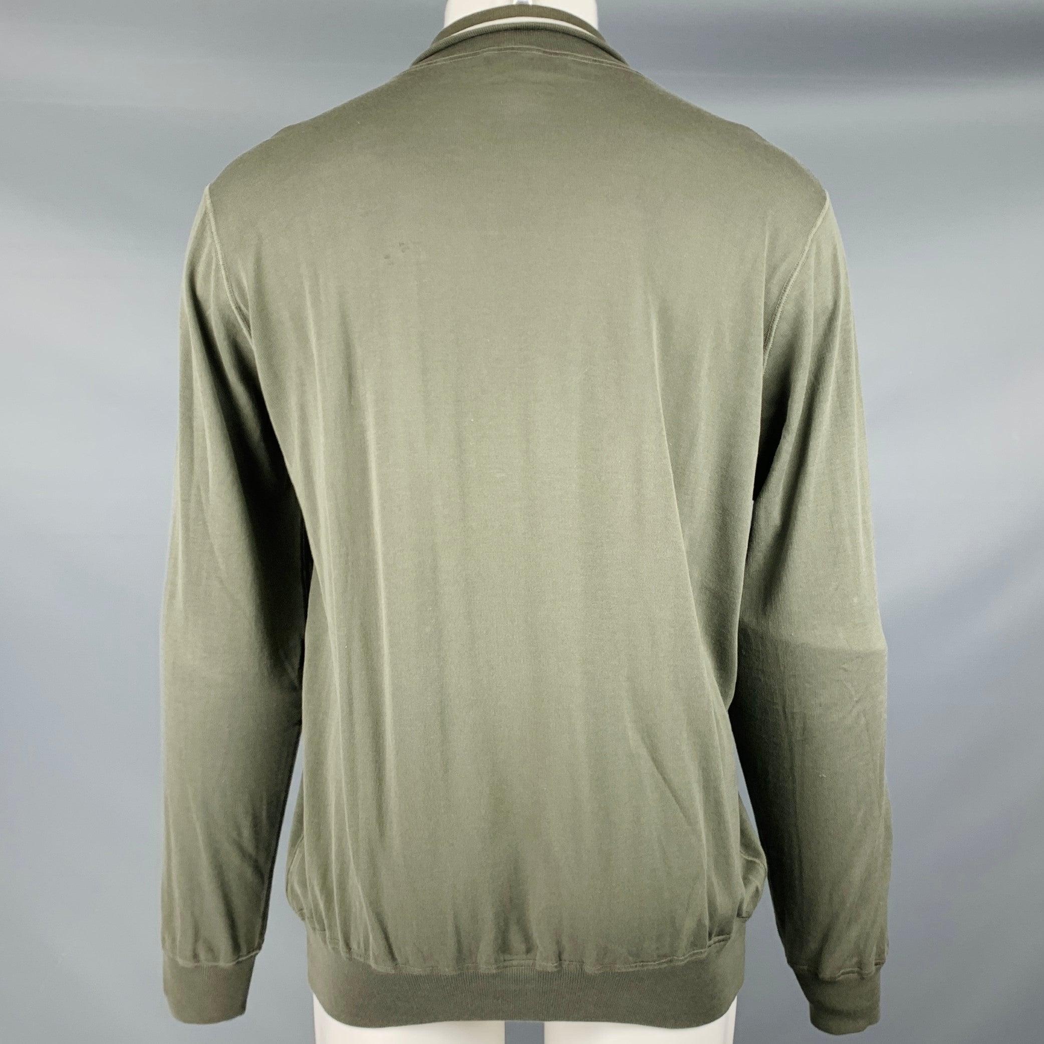LORO PIANA Size M Olive Green Knit Cotton Zip Up Jacket In Good Condition In San Francisco, CA