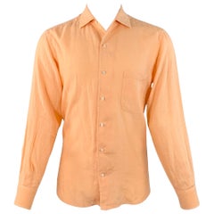 LORO PIANA Taglia M Camicia a maniche lunghe in lino arancione con un solo taschino