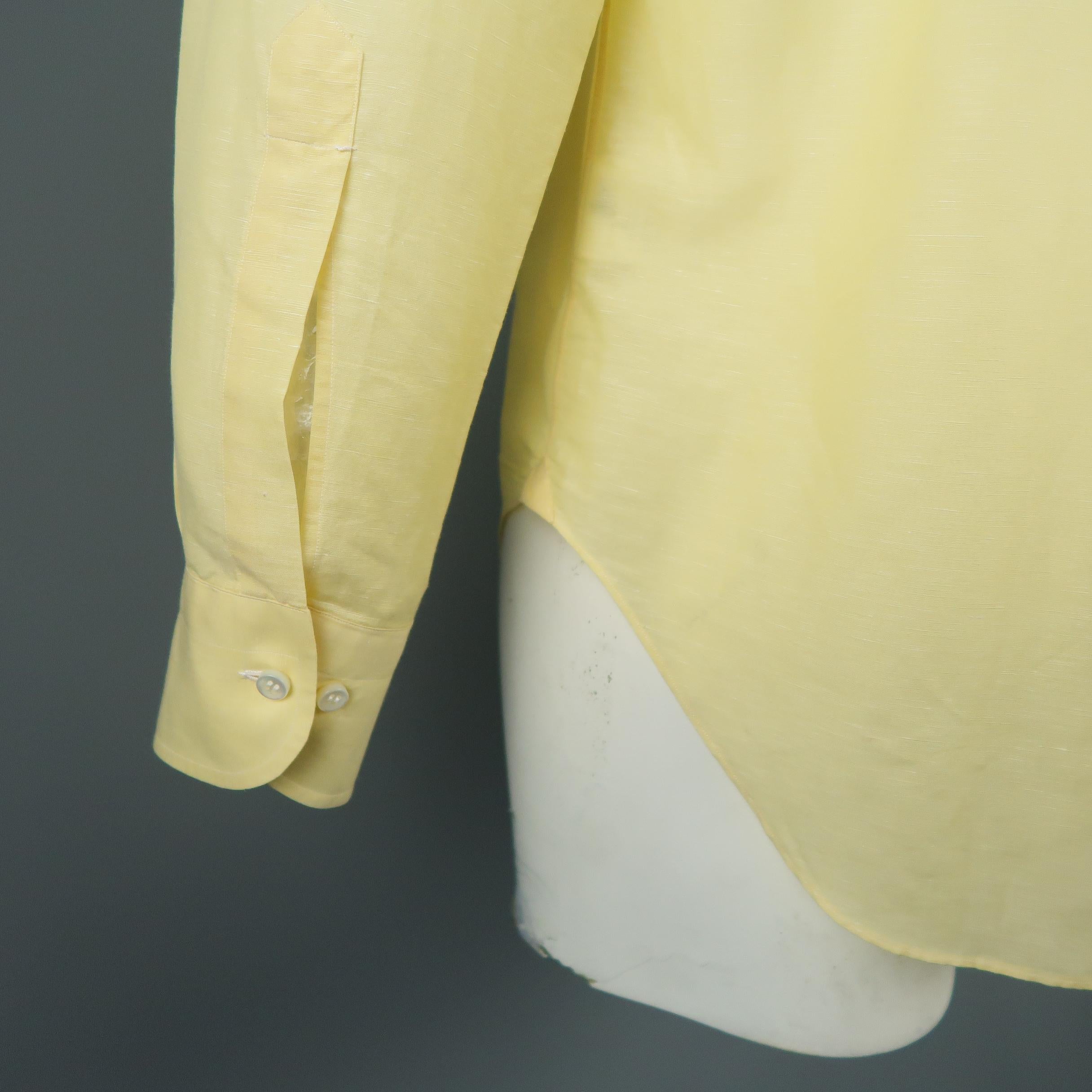 Men's LORO PIANA Size M Yellow Linen / Cotton Long Sleeve Shirt