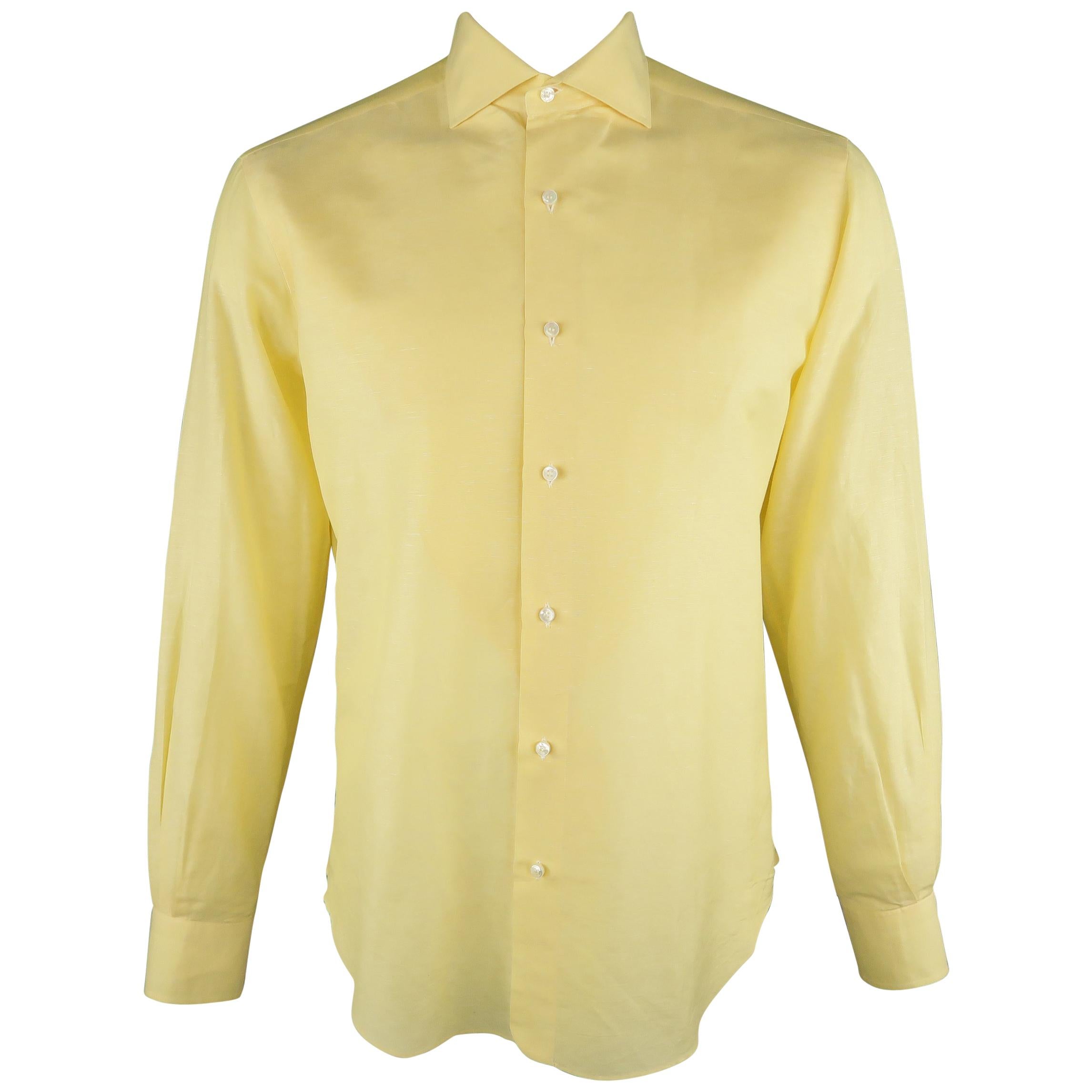 LORO PIANA Size M Yellow Linen / Cotton Long Sleeve Shirt