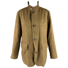 LORO PIANA Taille S Manteau zippé à chevrons en lin olive marron
