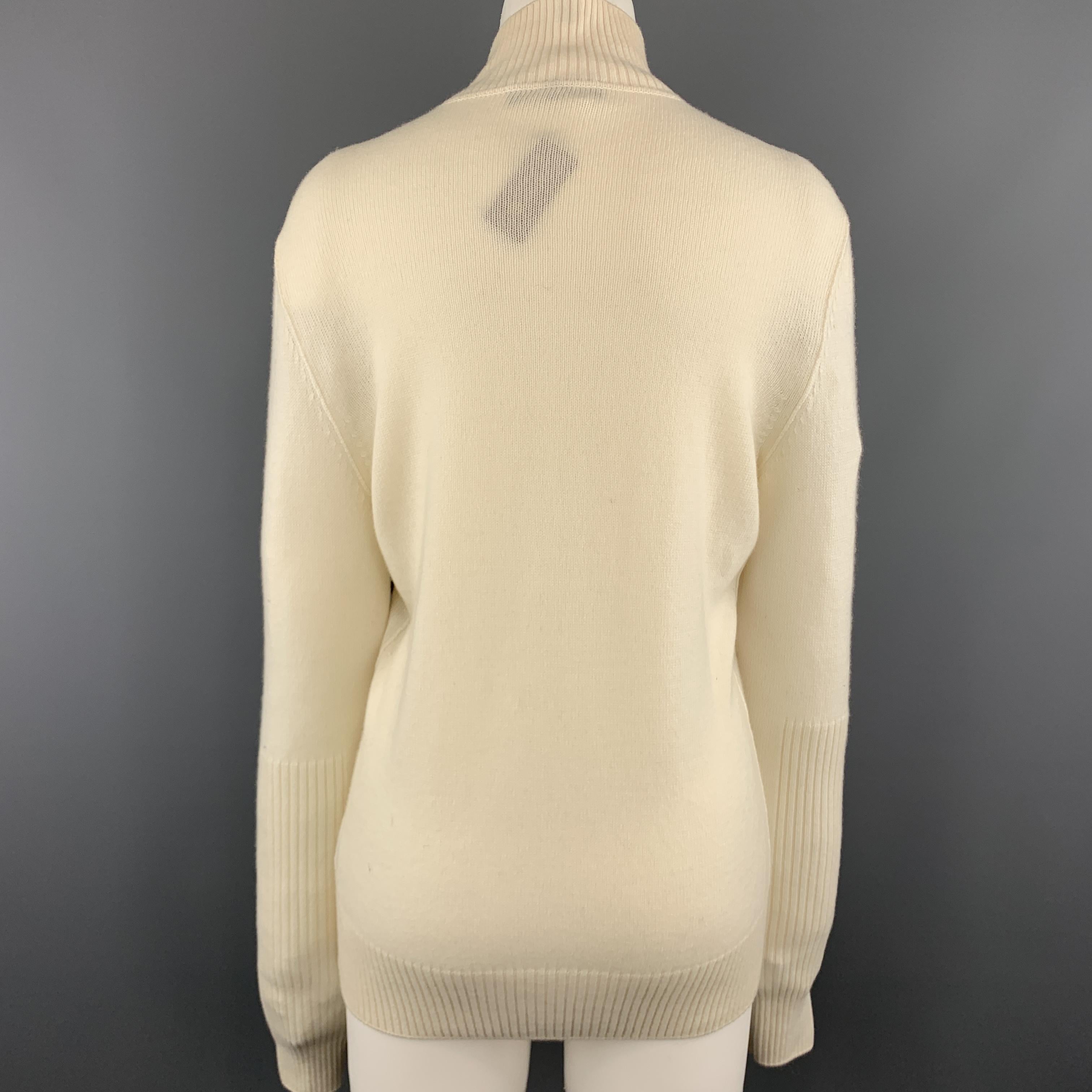 Women's LORO PIANA Size S Cream Cashmere Buttoned Mock Neck Sweater