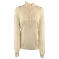Retro LORO PIANA Size S Cream Cashmere Buttoned Mock Neck Sweater