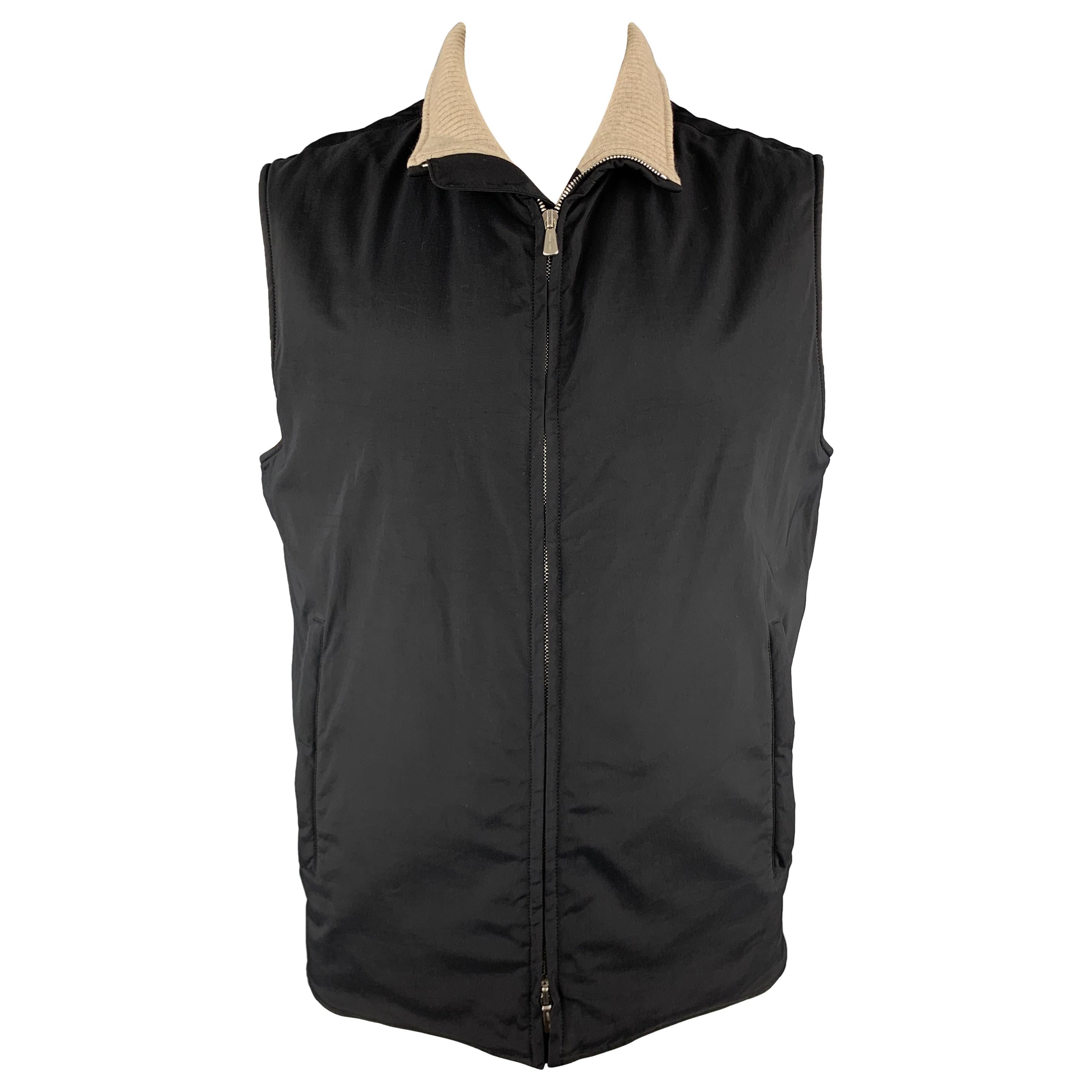 LORO PIANA Size XL Black Cashmere Lined TWENTY K Storm System Zip Up Vest