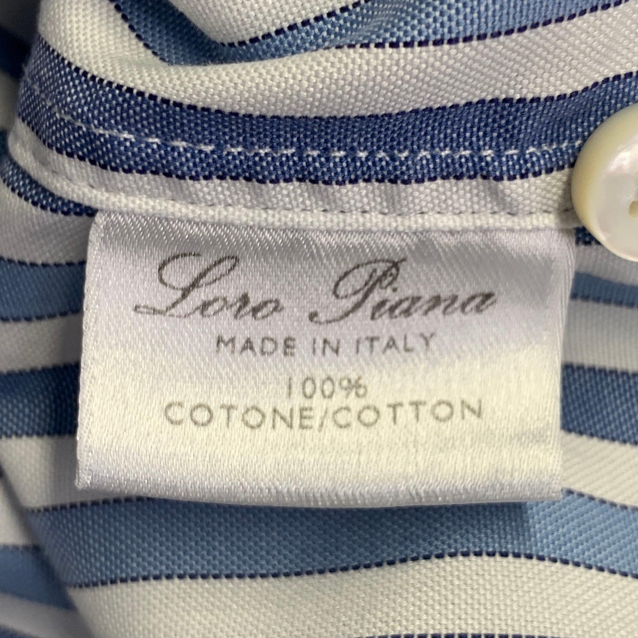 LORO PIANA Größe XL blau weiß gestreift Baumwolle eine Tasche Langarmhemd im Angebot 5