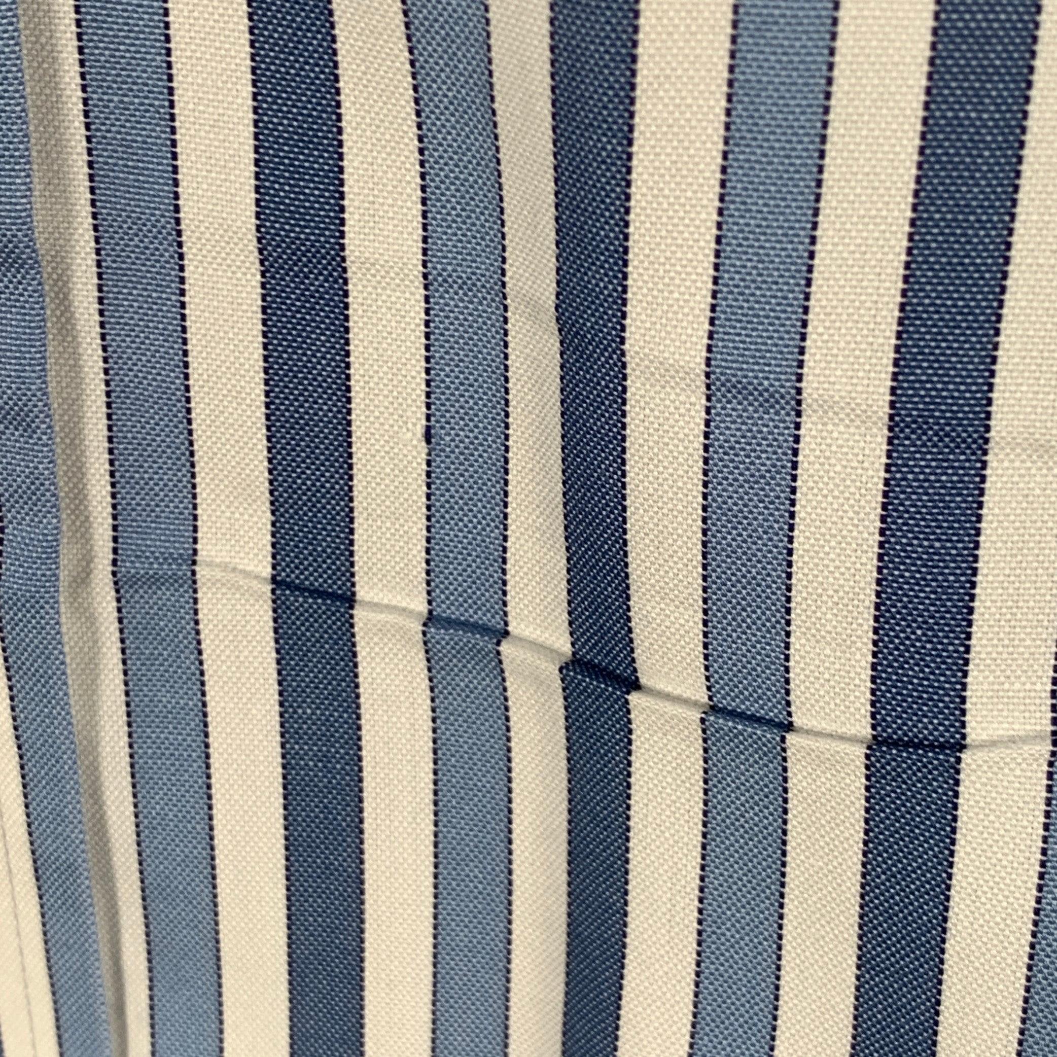 LORO PIANA Größe XL blau weiß gestreift Baumwolle eine Tasche Langarmhemd im Angebot 1
