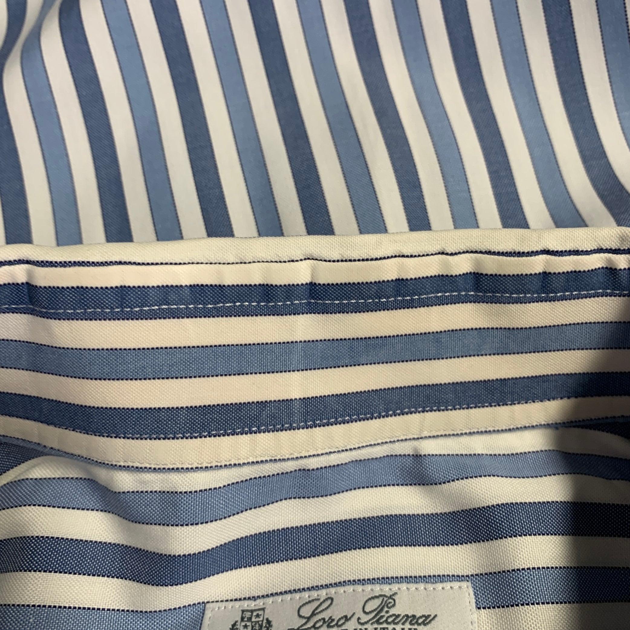 LORO PIANA Größe XL blau weiß gestreift Baumwolle eine Tasche Langarmhemd im Angebot 2
