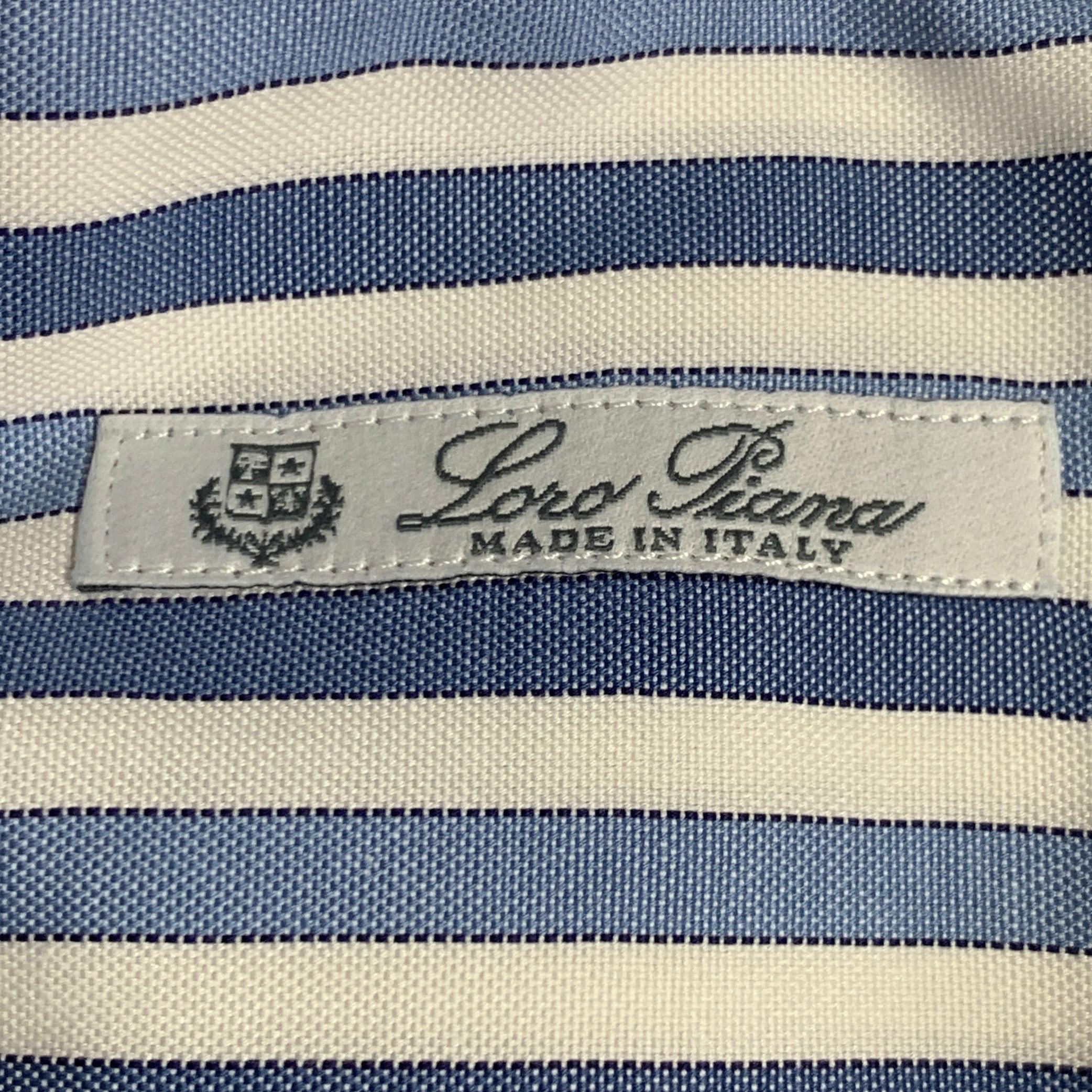 LORO PIANA Größe XL blau weiß gestreift Baumwolle eine Tasche Langarmhemd im Angebot 3