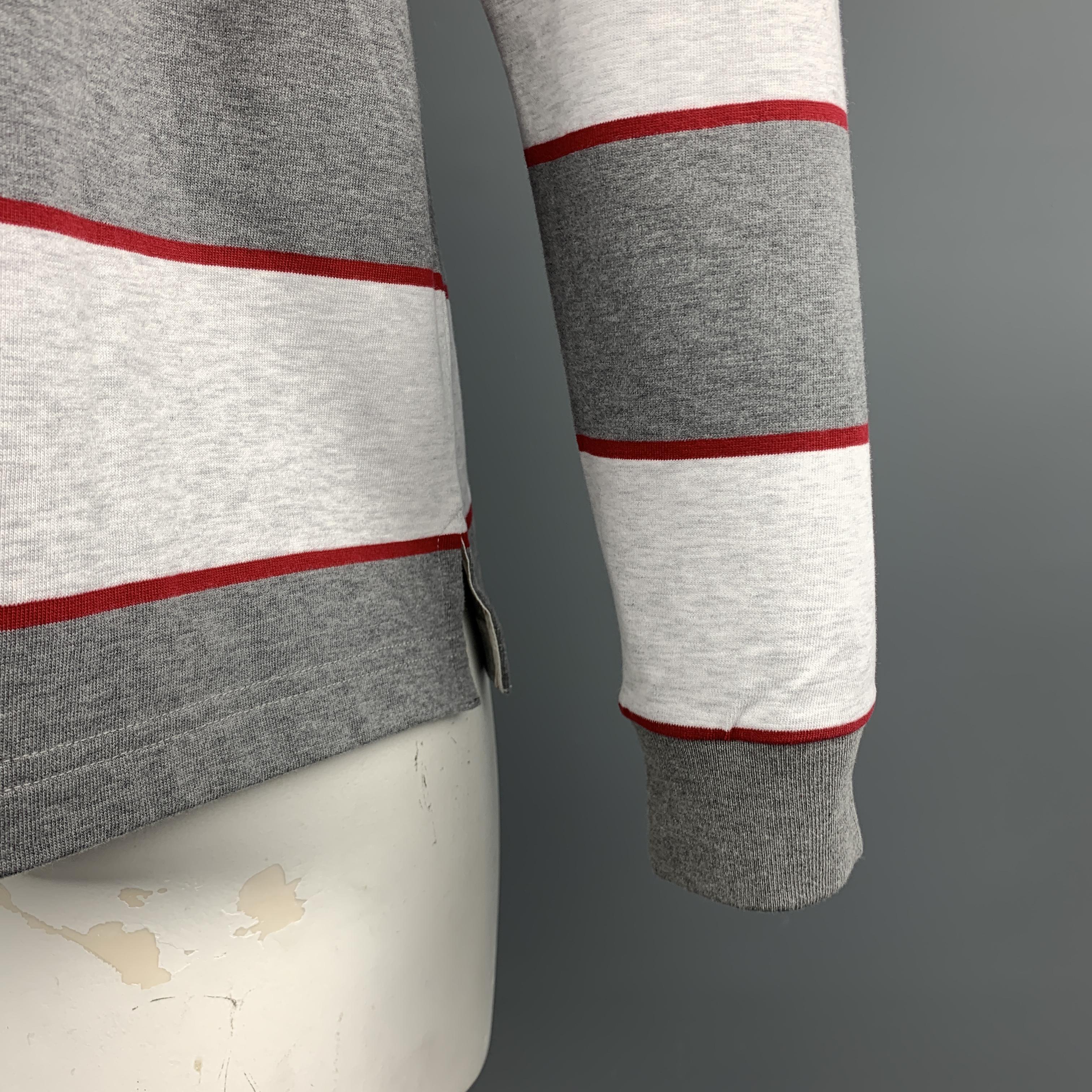 LORO PIANA Size XL Grey Stripe Cotton Half Buttoned Long Sleeve POLO In New Condition In San Francisco, CA