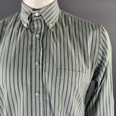 LORO PIANA Größe XL Weiß Grün Blau Gestreift Baumwolle Langarmhemd