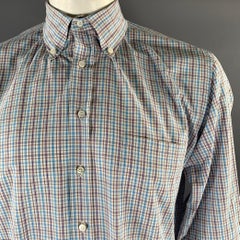 LORO PIANA Size XL White Purple Blue Plaid Cotton Long Sleeve Shirt