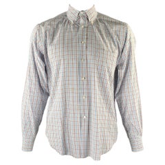 LORO PIANA Size XL White Purple Blue Plaid Cotton Long Sleeve Shirt