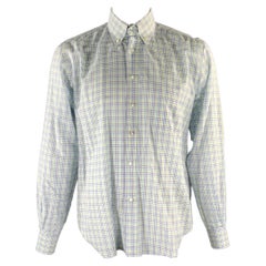 LORO PIANA Size XL White Purple Green Blue Plaid Long Sleeve Shirt