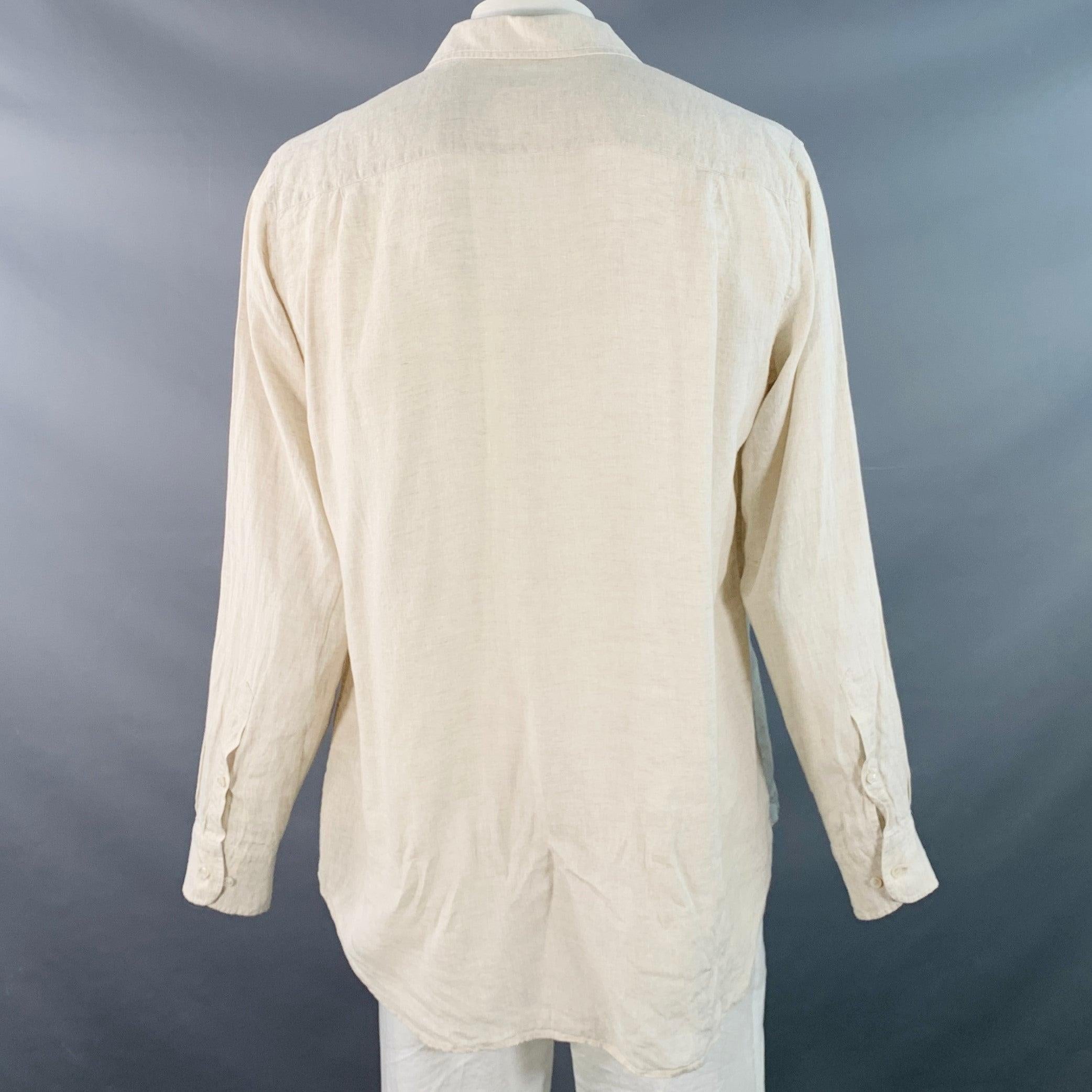 LORO PIANA Größe XXL Beige Leinen Langarmhemd mit einer Tasche und entspannter Passform im Zustand „Hervorragend“ im Angebot in San Francisco, CA