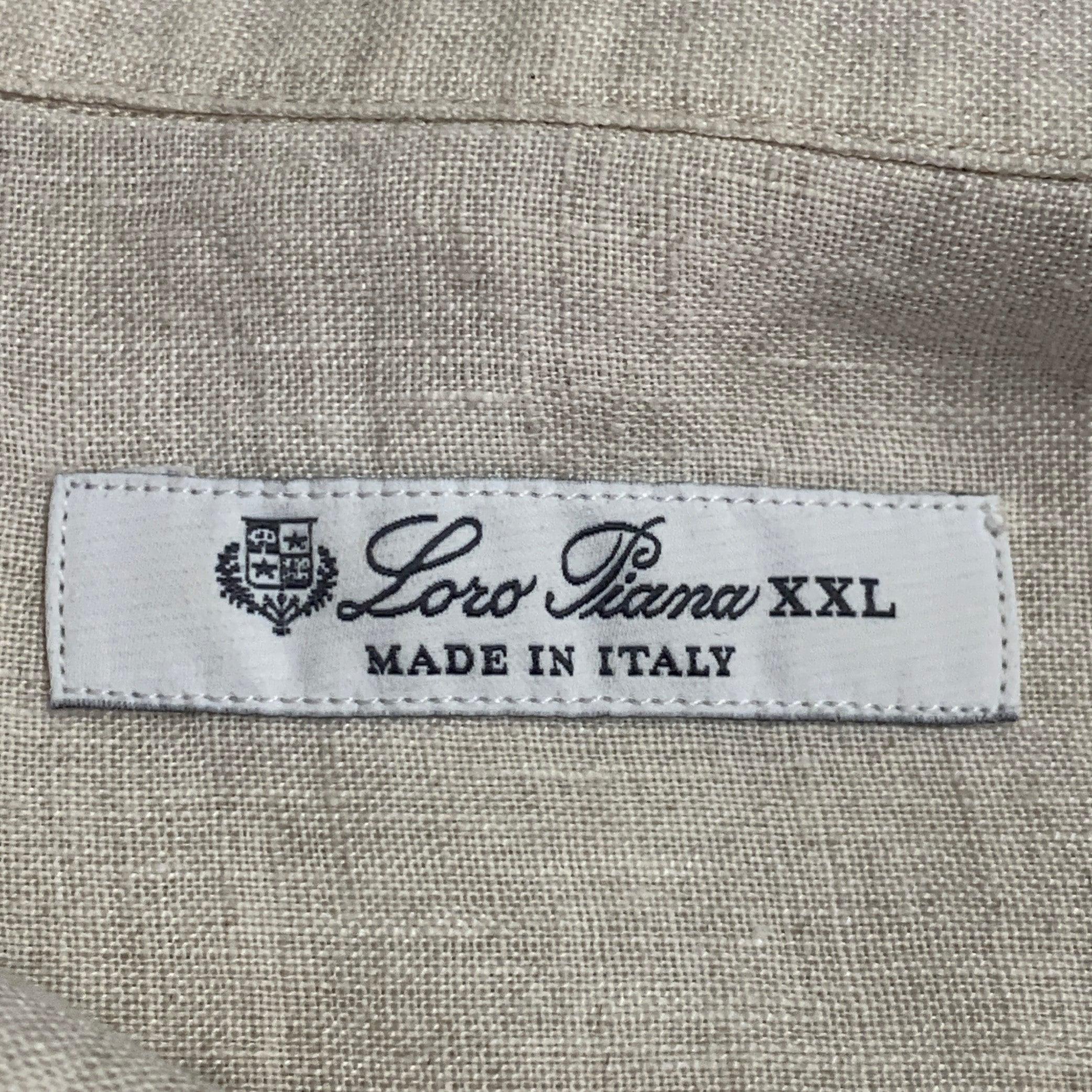LORO PIANA Größe XXL Beige Leinen Langarmhemd mit einer Tasche und entspannter Passform Herren im Angebot