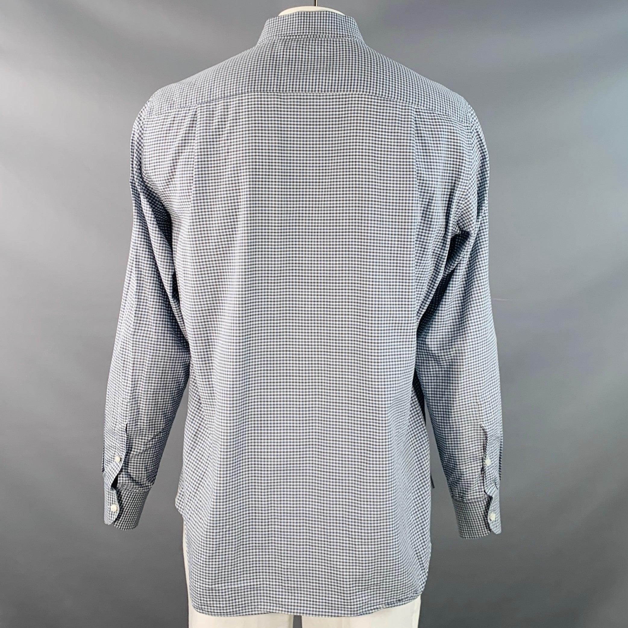 LORO PIANA Talla XXL Azul marino Negro Blanco Algodón Guinga Un Bolsillo Camisa Manga Larga en Excelente estado para la venta en San Francisco, CA