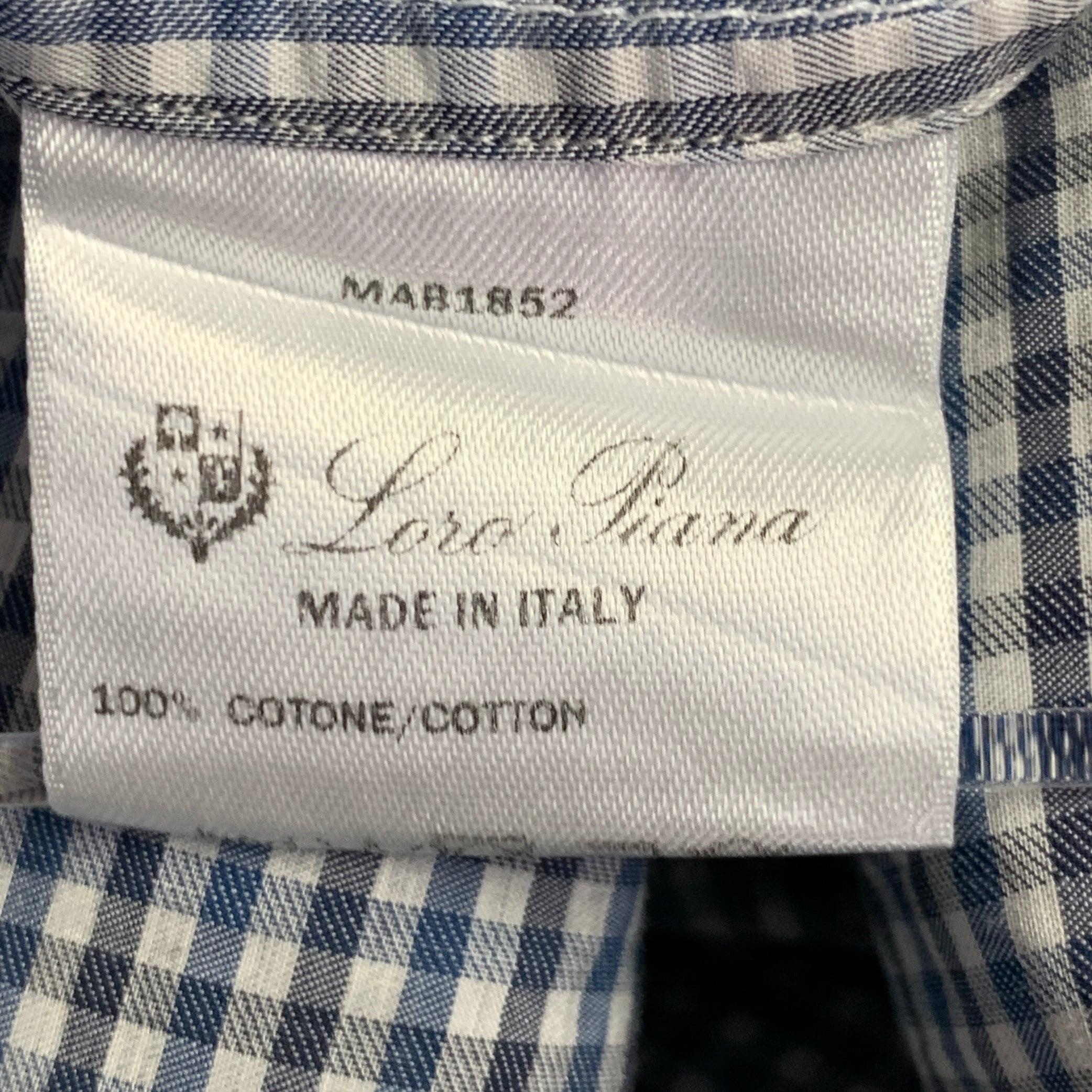 LORO PIANA Talla XXL Azul marino Negro Blanco Algodón Guinga Un Bolsillo Camisa Manga Larga en venta 1