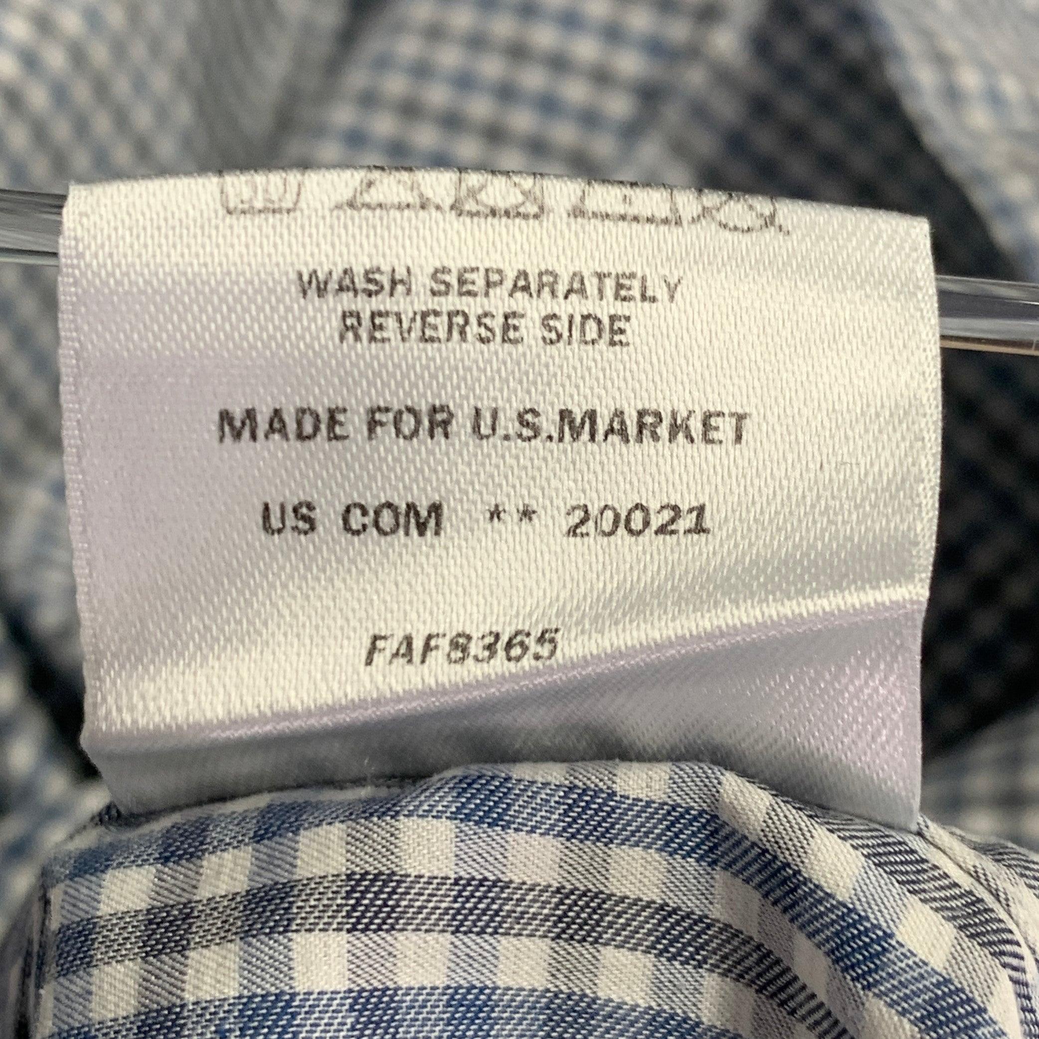 LORO PIANA Talla XXL Azul marino Negro Blanco Algodón Guinga Un Bolsillo Camisa Manga Larga en venta 2