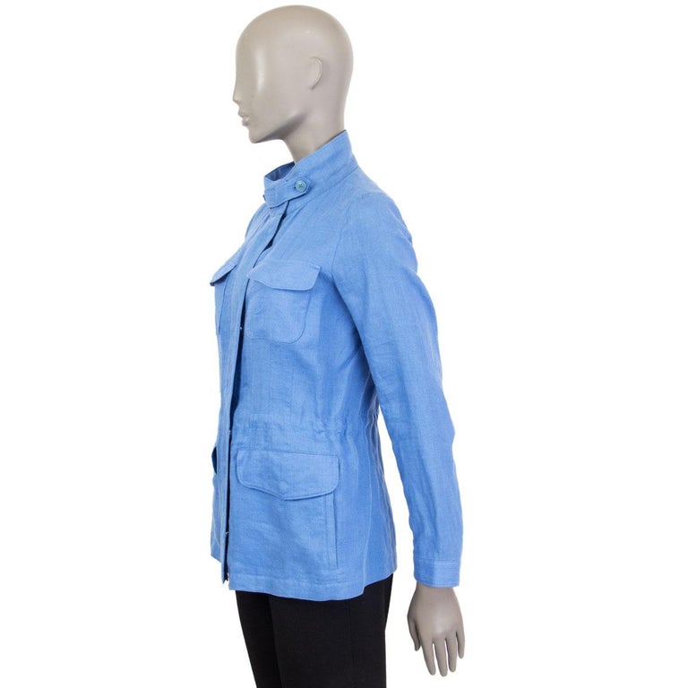 LORO PIANA Himmelblaue TRAVELLER SAFARI Jacke aus Leinen 40 S im