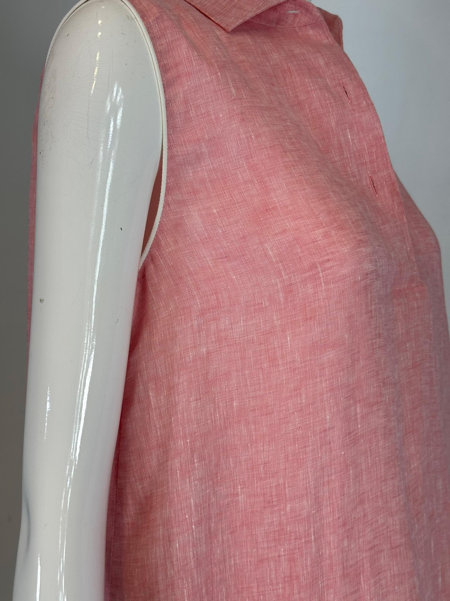 Loro Piana Sleeveless Pink Linen Chambray Button Placket Tent Dress W/ Pockets For Sale 6