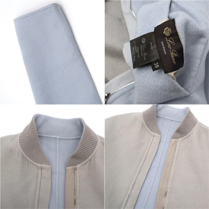 Gray  Loro Piana Stone/Light Blue Reversible Cashmere Jacket - Size US 6