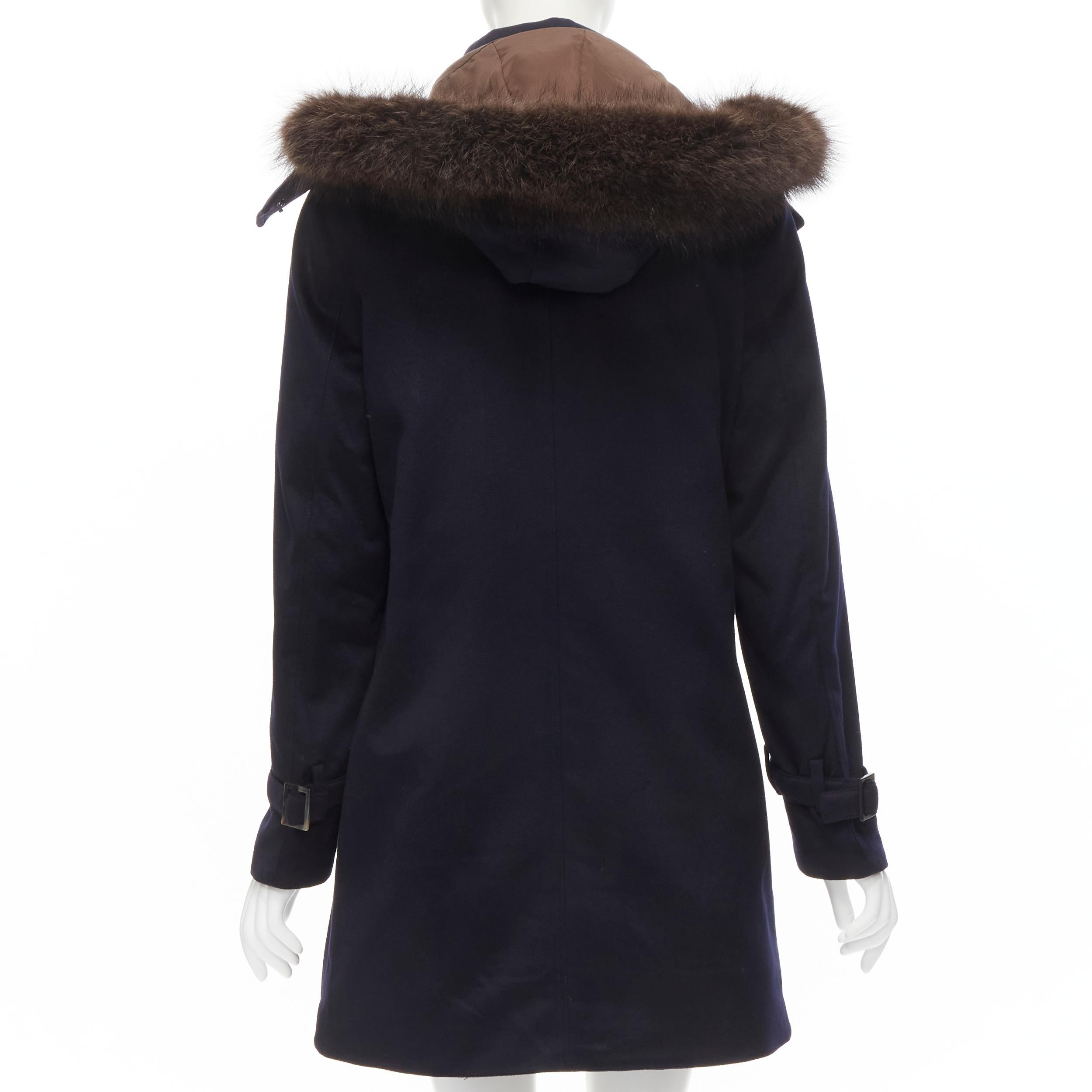 Women's LORO PIANA Storm System 100% cashmere down padded fox fur hood coat IT42 M