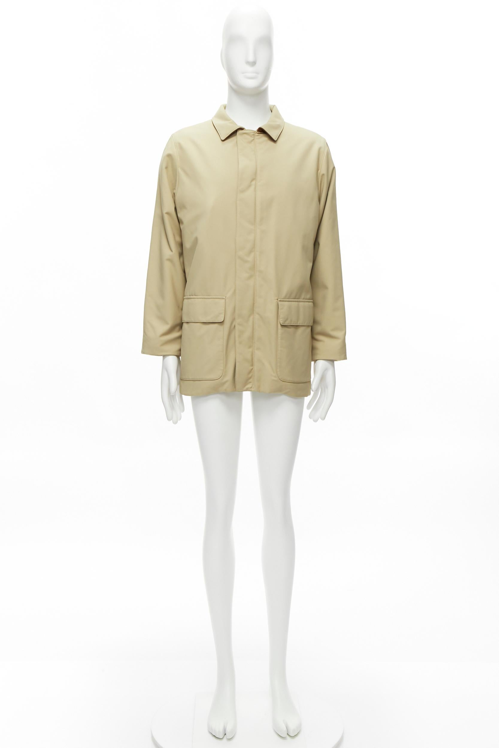LORO PIANA Storm System beige nylon minimal pocketed longline coat S For Sale 8
