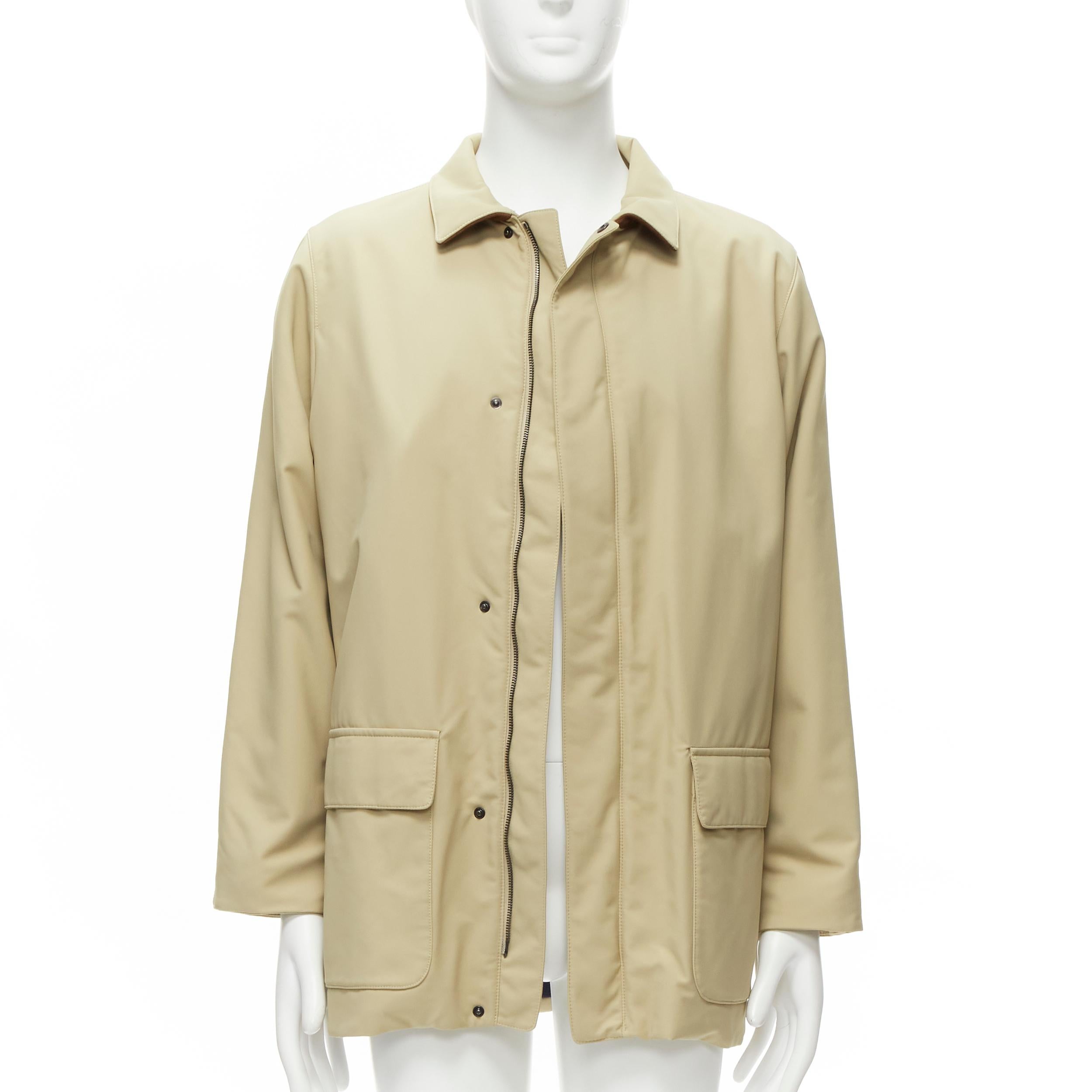 LORO PIANA Storm System beige nylon minimal pocketed longline coat S In Excellent Condition For Sale In Hong Kong, NT