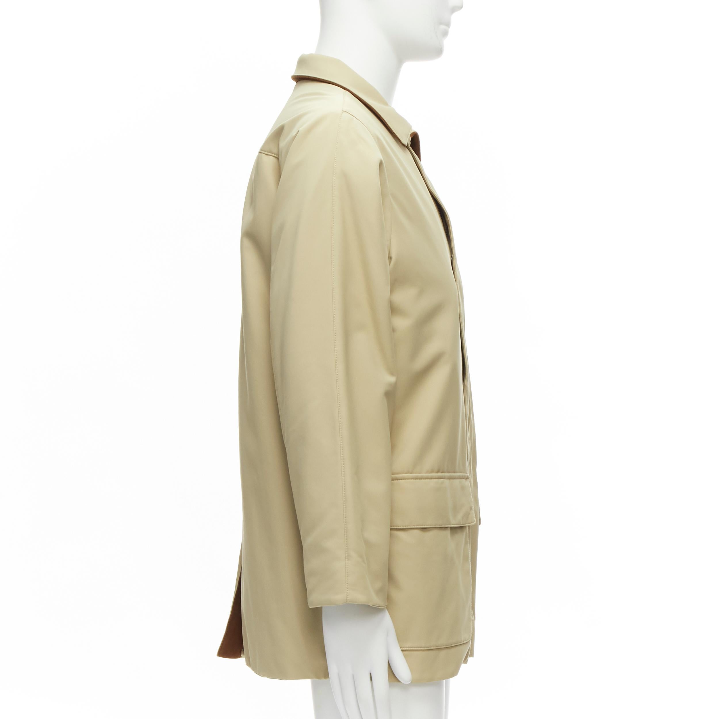 Uomo Loro Piana Storm System beige, cappotto longline in nylon con tasche minime S in vendita