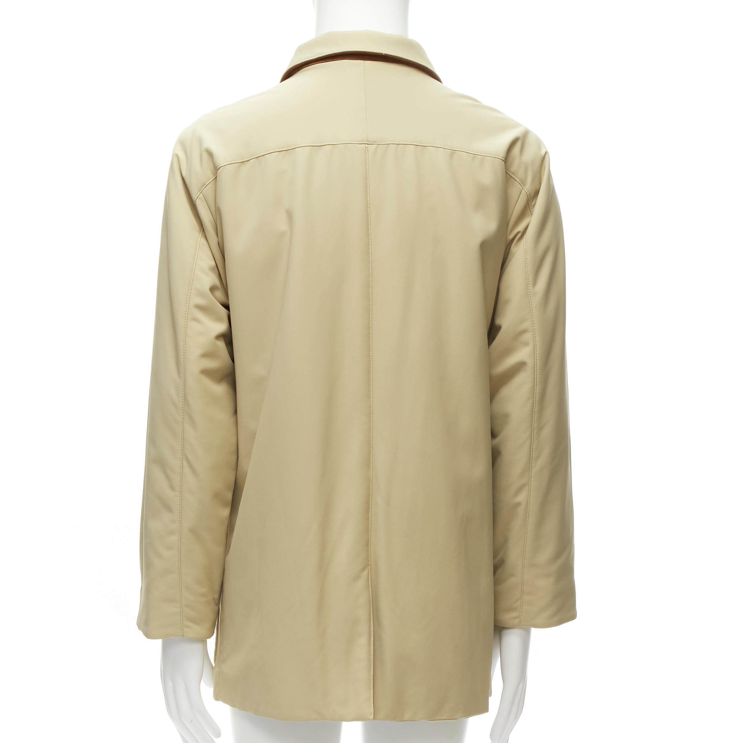 LORO PIANA Storm System beige nylon minimal pocketed longline coat S For Sale 2