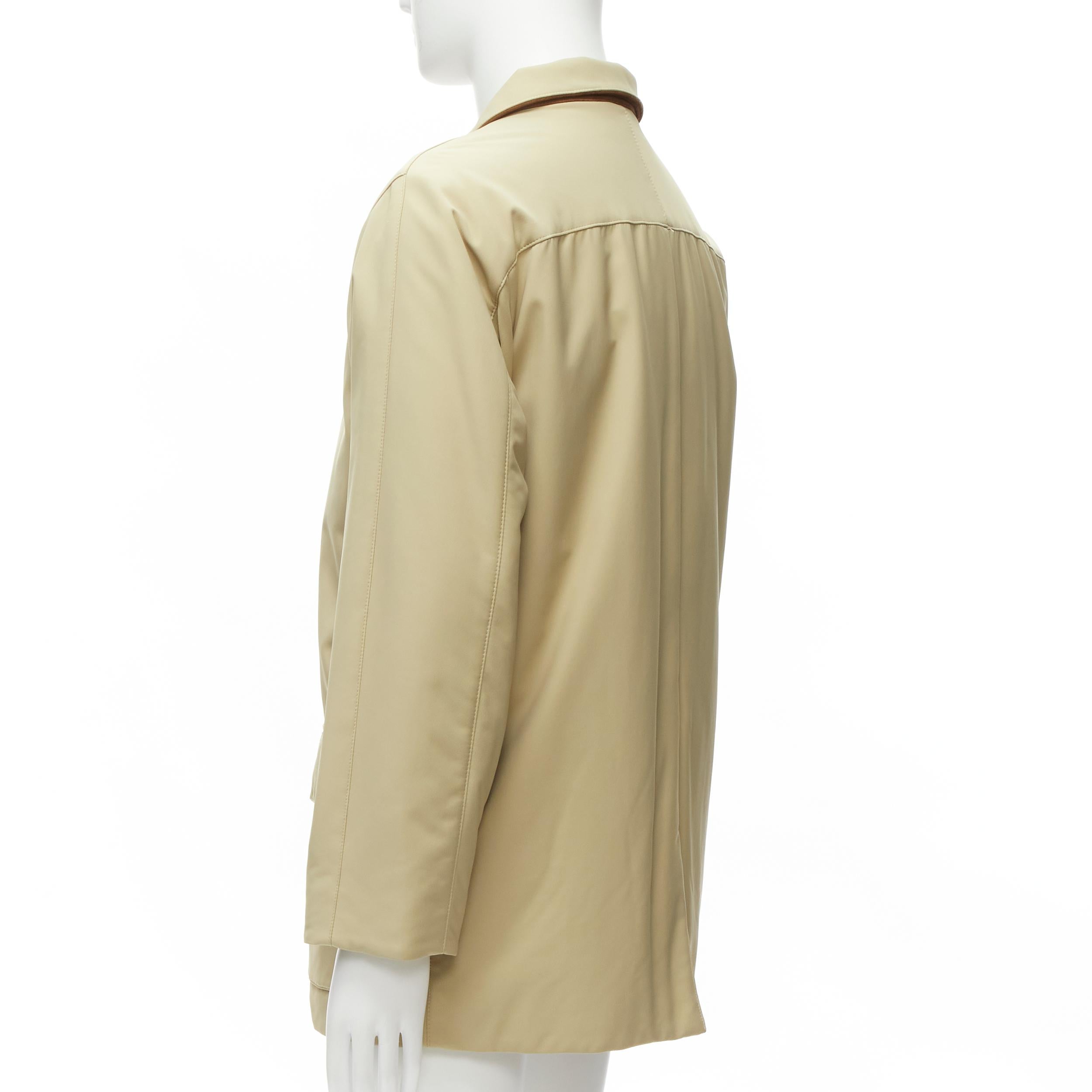 LORO PIANA Storm System beige nylon minimal pocketed longline coat S For Sale 3