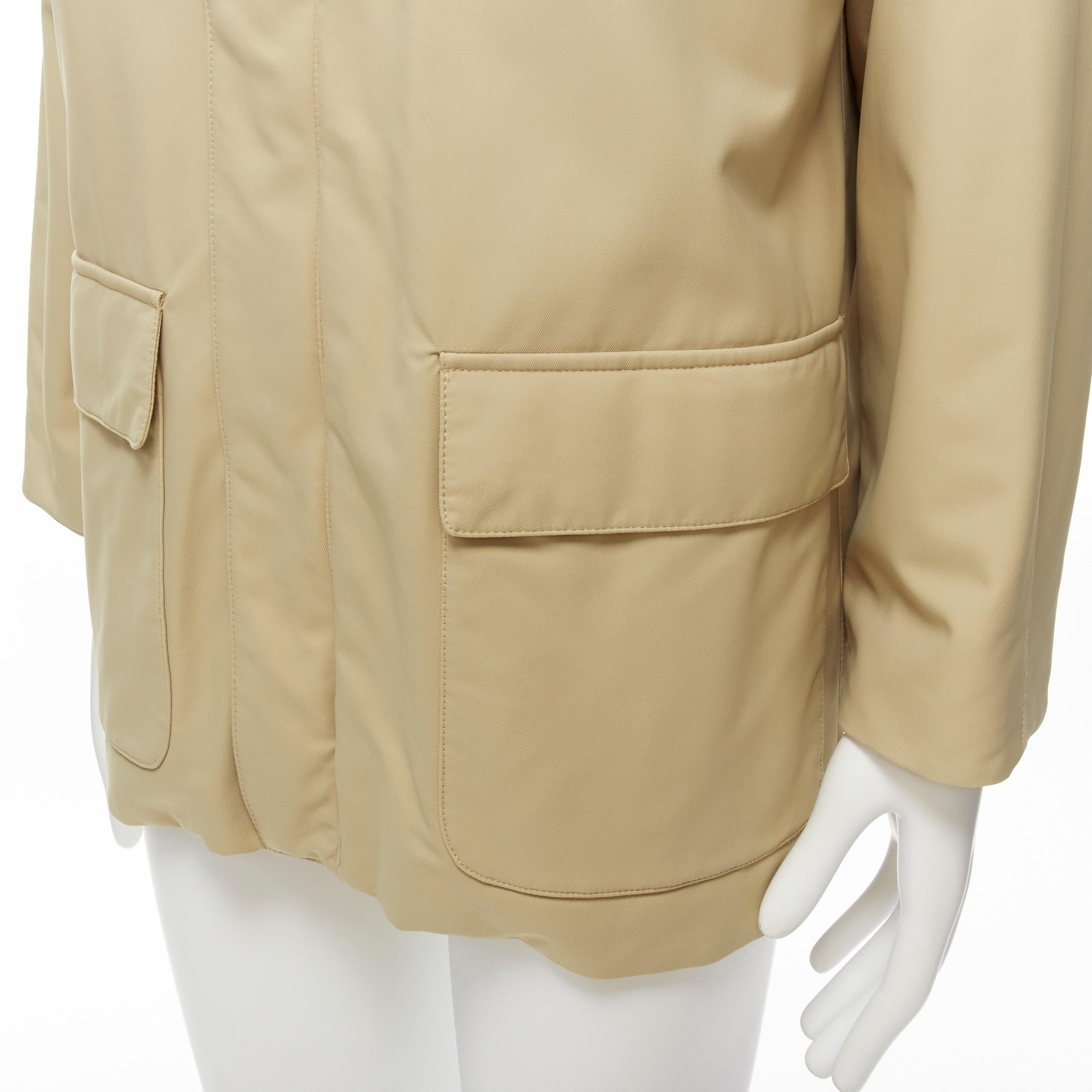 LORO PIANA Storm System beige nylon minimal pocketed longline coat S For Sale 4
