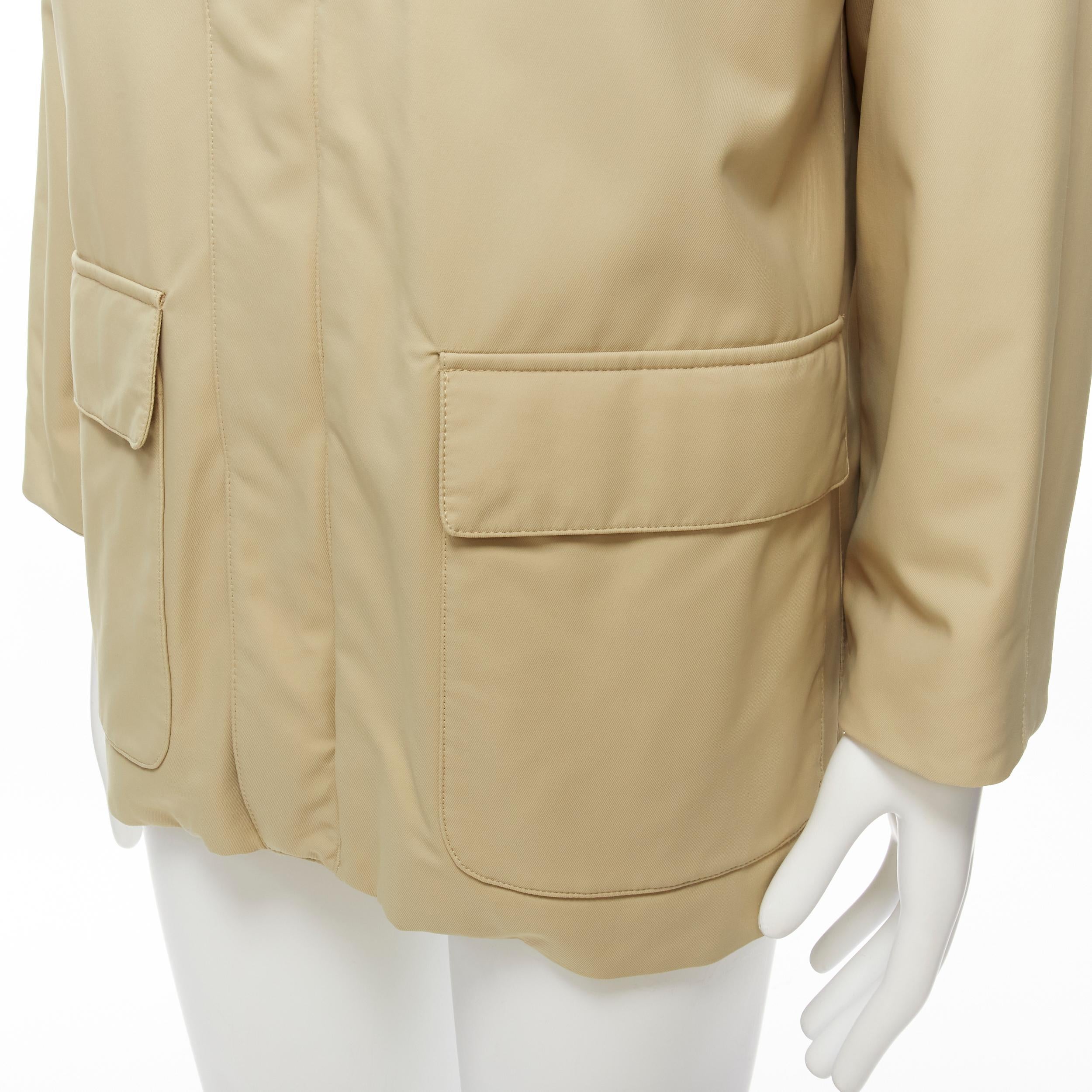 Loro Piana Storm System beige, cappotto longline in nylon con tasche minime S in vendita 3