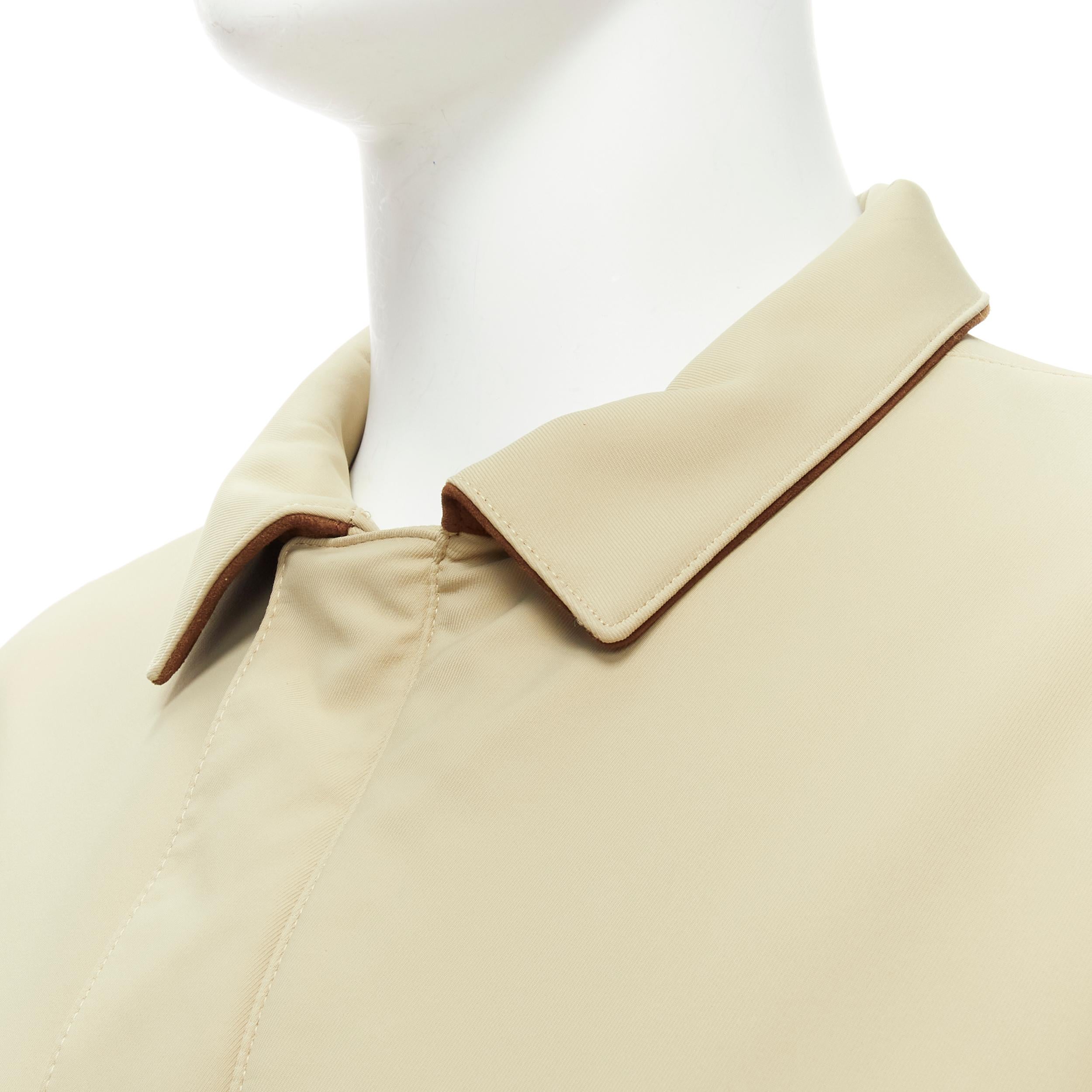LORO PIANA Storm System beige nylon minimal pocketed longline coat S For Sale 5