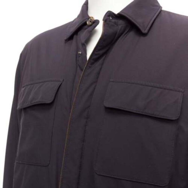 LORO PIANA Storm System black nylon grey cotton cashmere lined jacket S
Reference: TGAS/D01004
Brand: Loro Piana
Collection: Storm System
Material: Polyamide
Color: Black
Pattern: Solid
Closure: Snap Buttons
Lining: Grey Fabric
Extra Details: Cotton