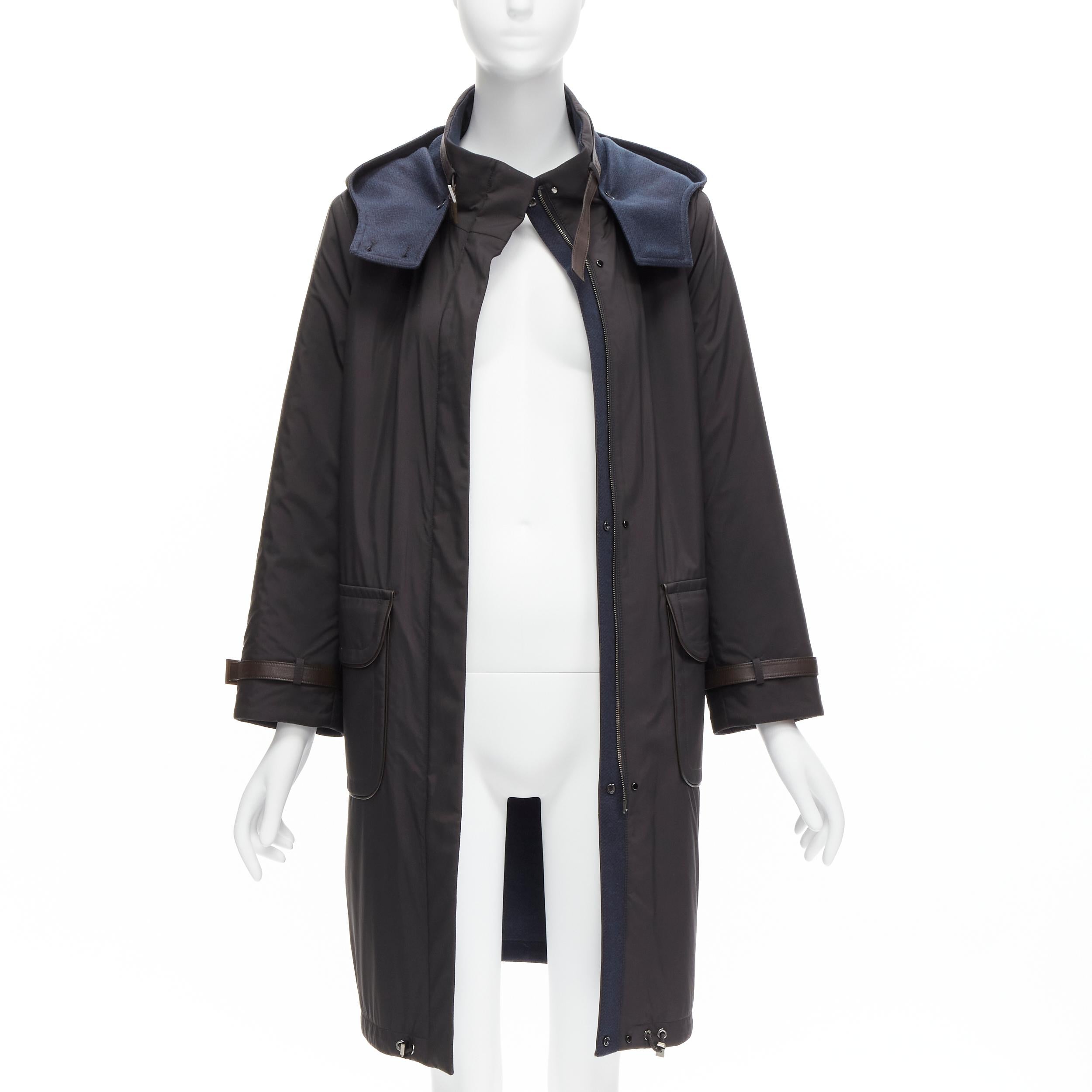 Nero Loro Piana Storm System Giacca reversibile in lana cashmere rifinita in pelle IT46 XL in vendita