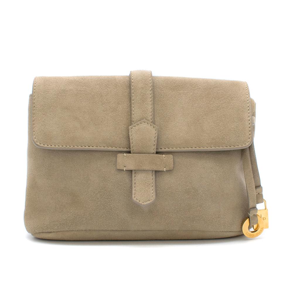 Loro Piana Suede Clutch Bag 

- Internal Zip and Slide Pocket 
- Slide Closure 
- Gold Tone Hardware 
- Branded Lock Detail 

Made in Italy 

Please note, these items are pre-owned and may show signs of being stored even when unworn and unused. This