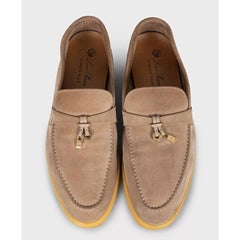 Loro Piana Summer Charms Walk Beige Suede Loafers Sz. 40