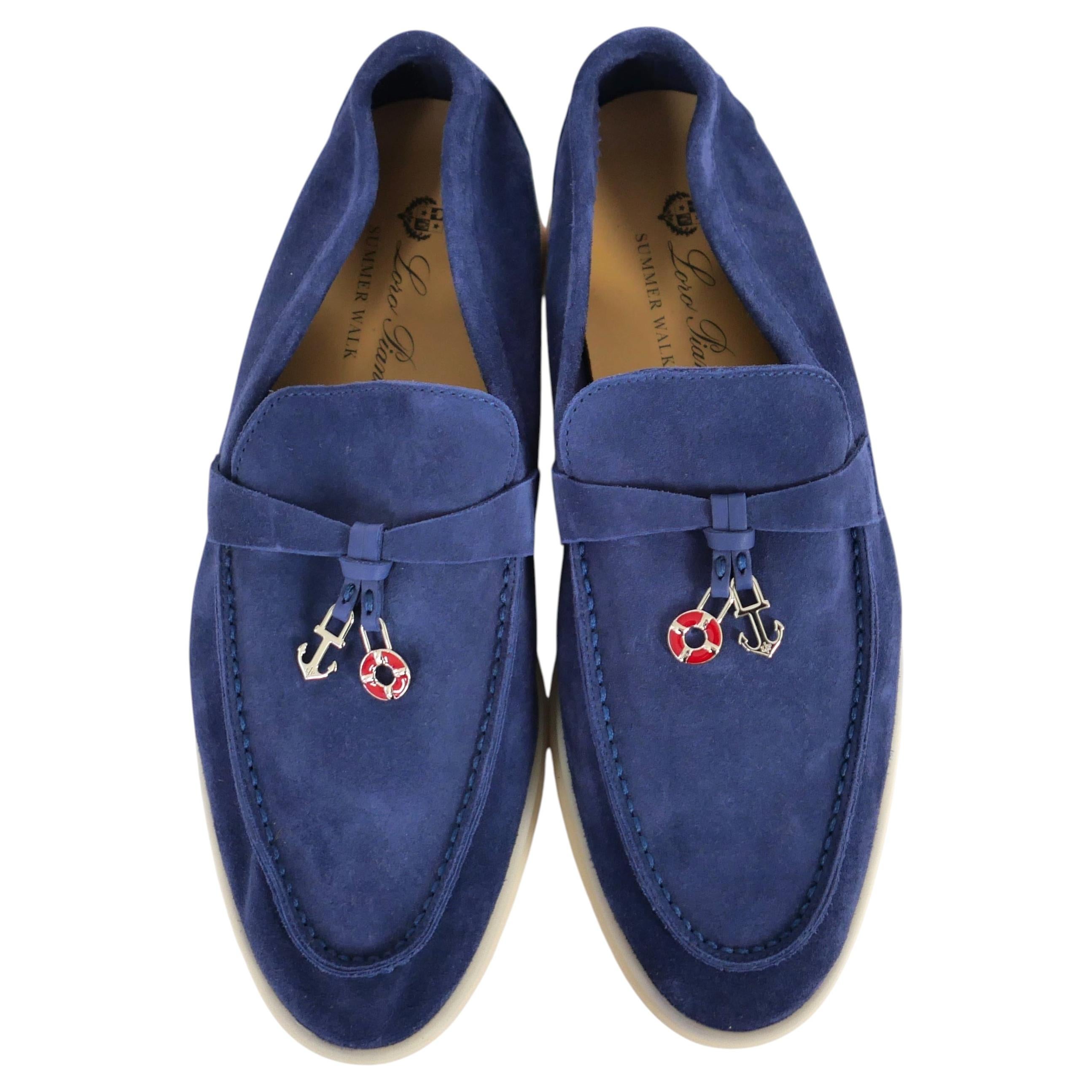 Loro Piana Mocassins Summer Charms Walk pour femme en daim marine Taille 38/UK5