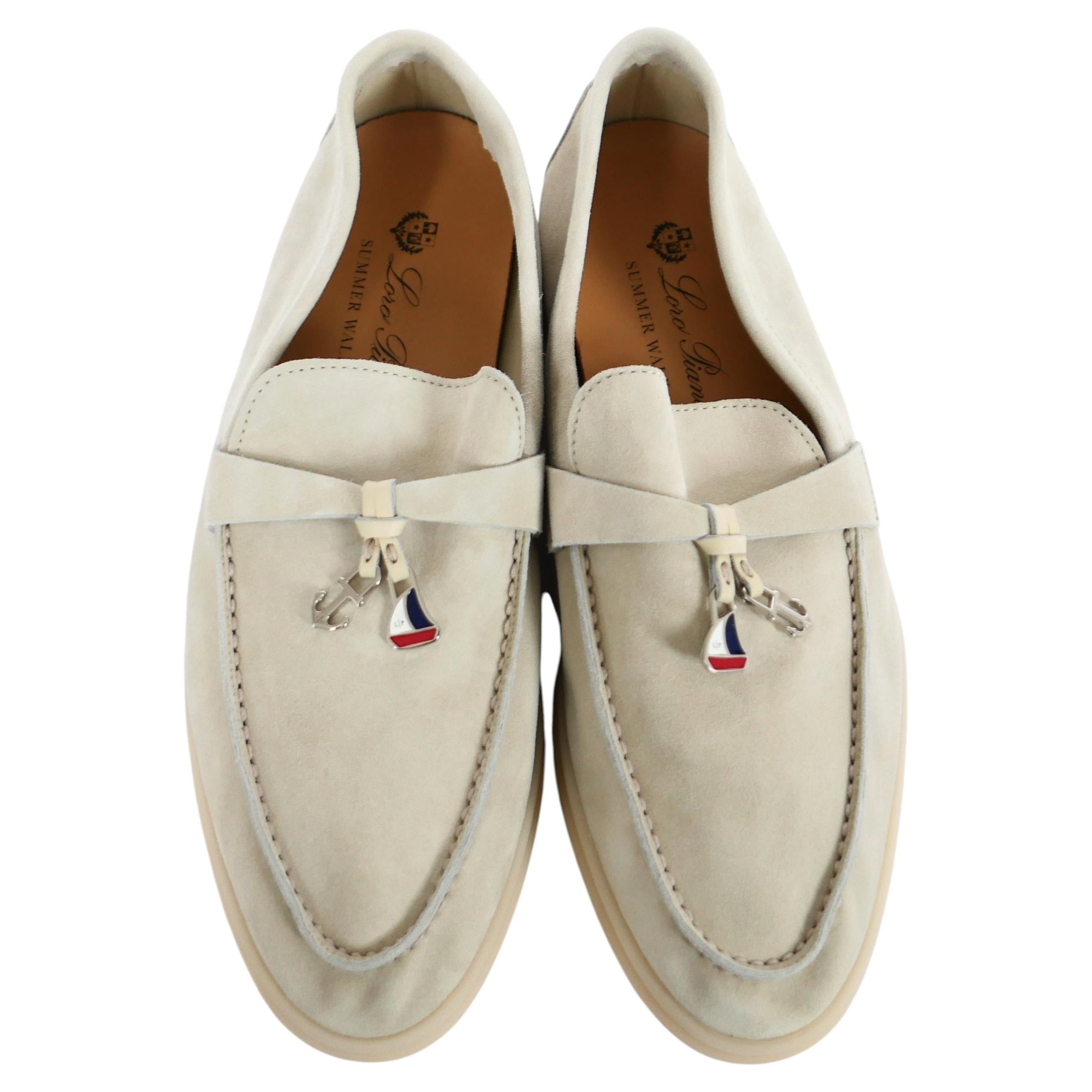 Loro Piana Mocassins Summer Charms Walk pour femme en daim beige pâle Taille 38