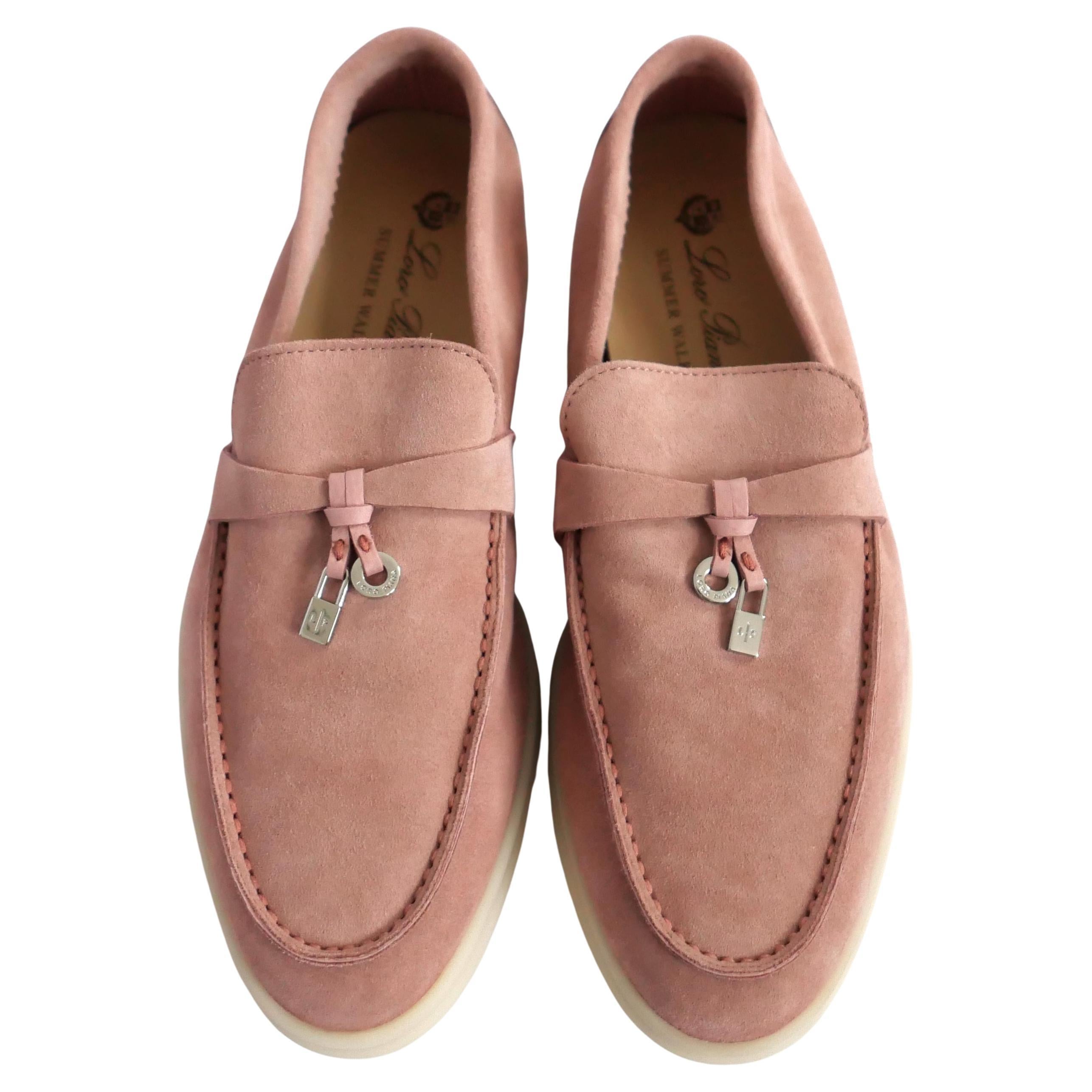Loro Piana Summer Charms Walk Loafers Pink Suede in vendita