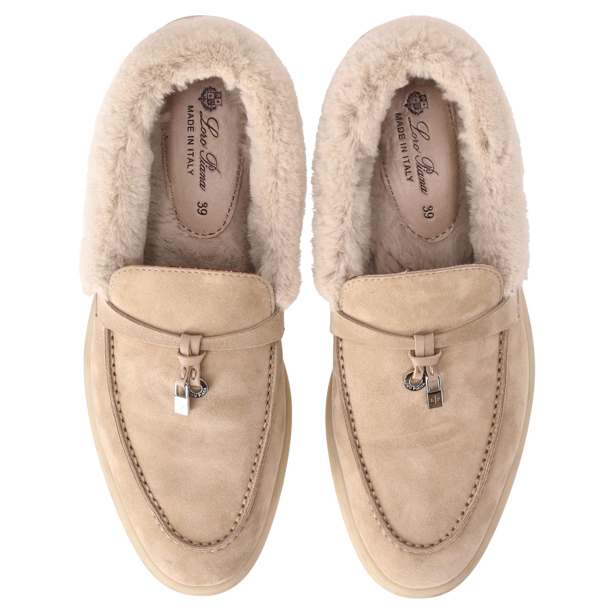 Loro Piana Summer Charms Walk Suede 
Fur Loafers