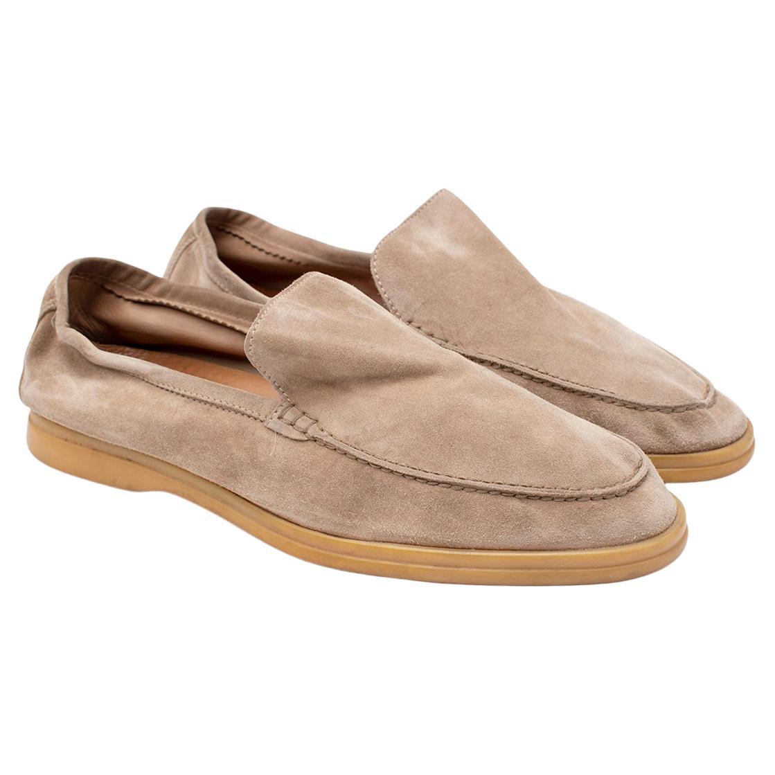 Loro Piana Summer Walk Beige Suede Loafers - Size US10.5 Mens For Sale