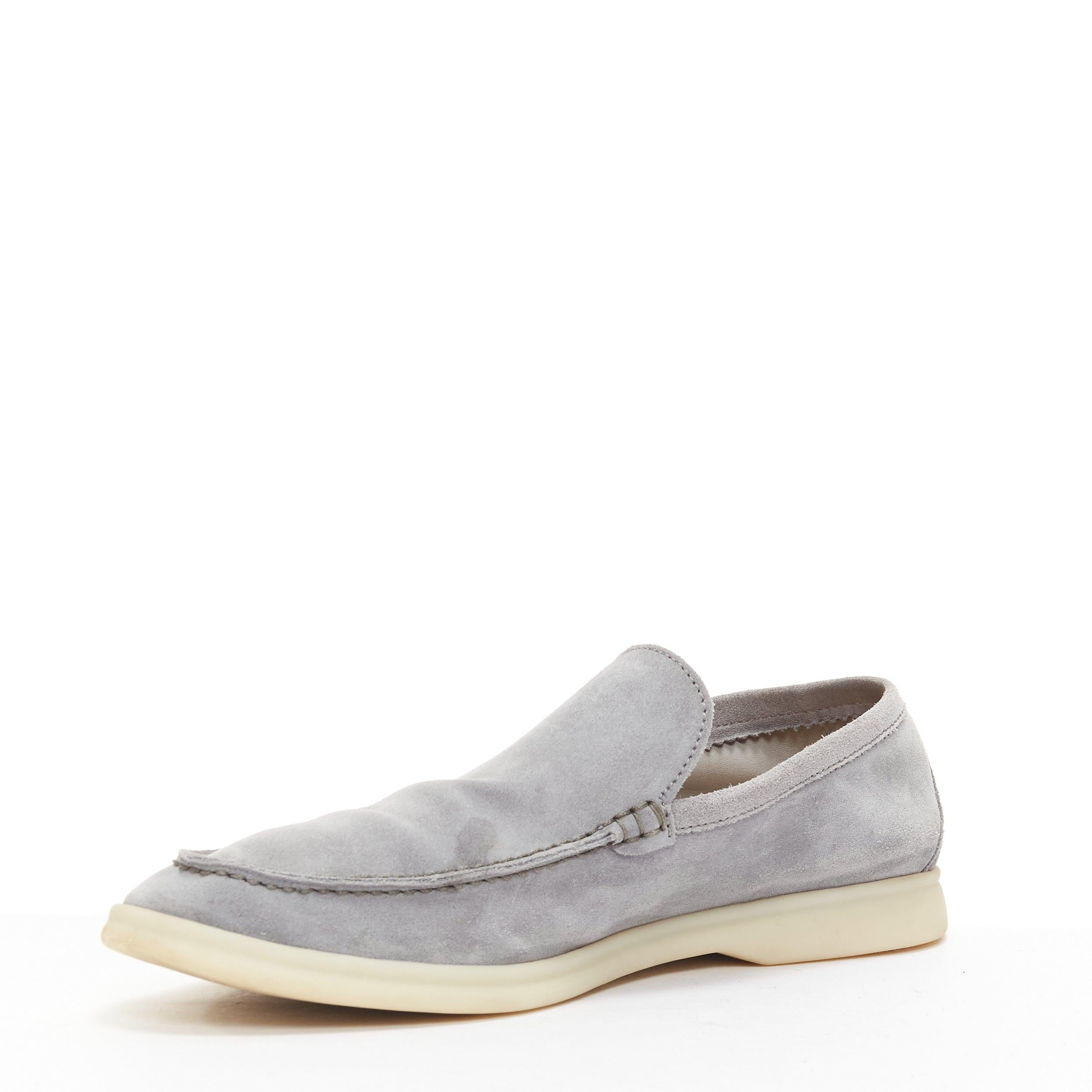 Men's LORO PIANA Summer Walk grey suede cream rubber midsole loafers EU41